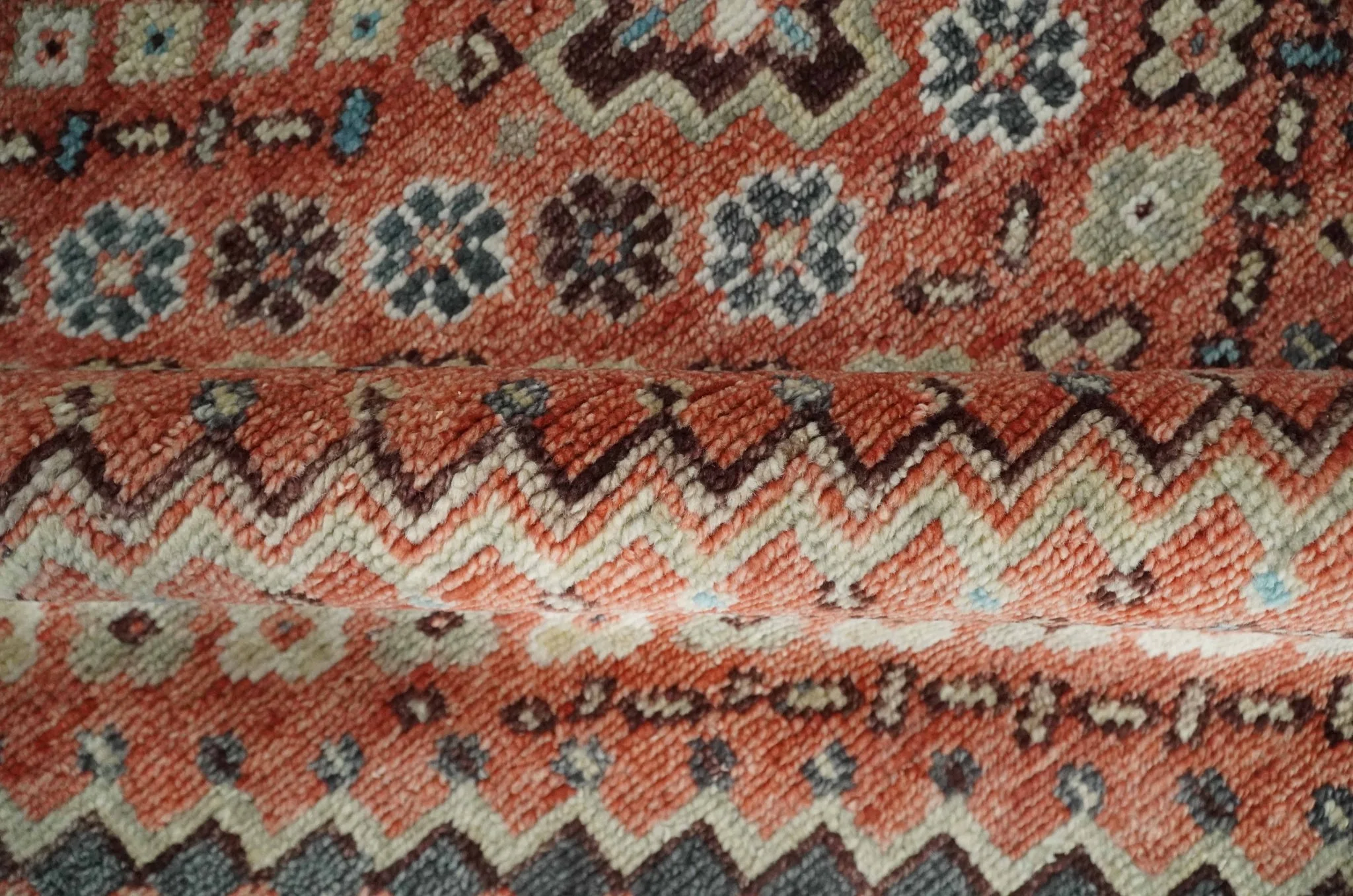 Custom Made Turkish Style Rust and Charcoal Traditional Medallion Hand knotted wool Area Rug - Image 6