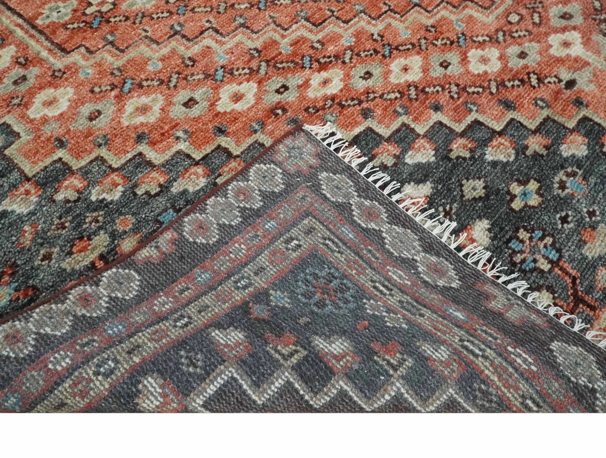 Custom Made Turkish Style Rust and Charcoal Traditional Medallion Hand knotted wool Area Rug - Image 7