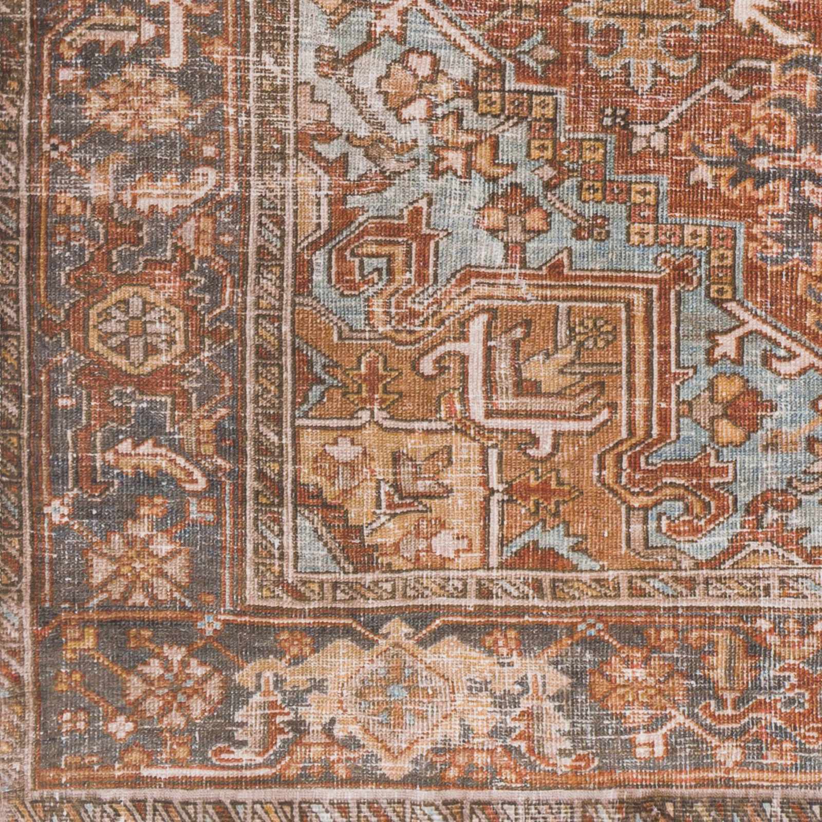 Vintage Style Rust, Blue and Ivory Traditional Medallion Washable Area Rug - Image 9