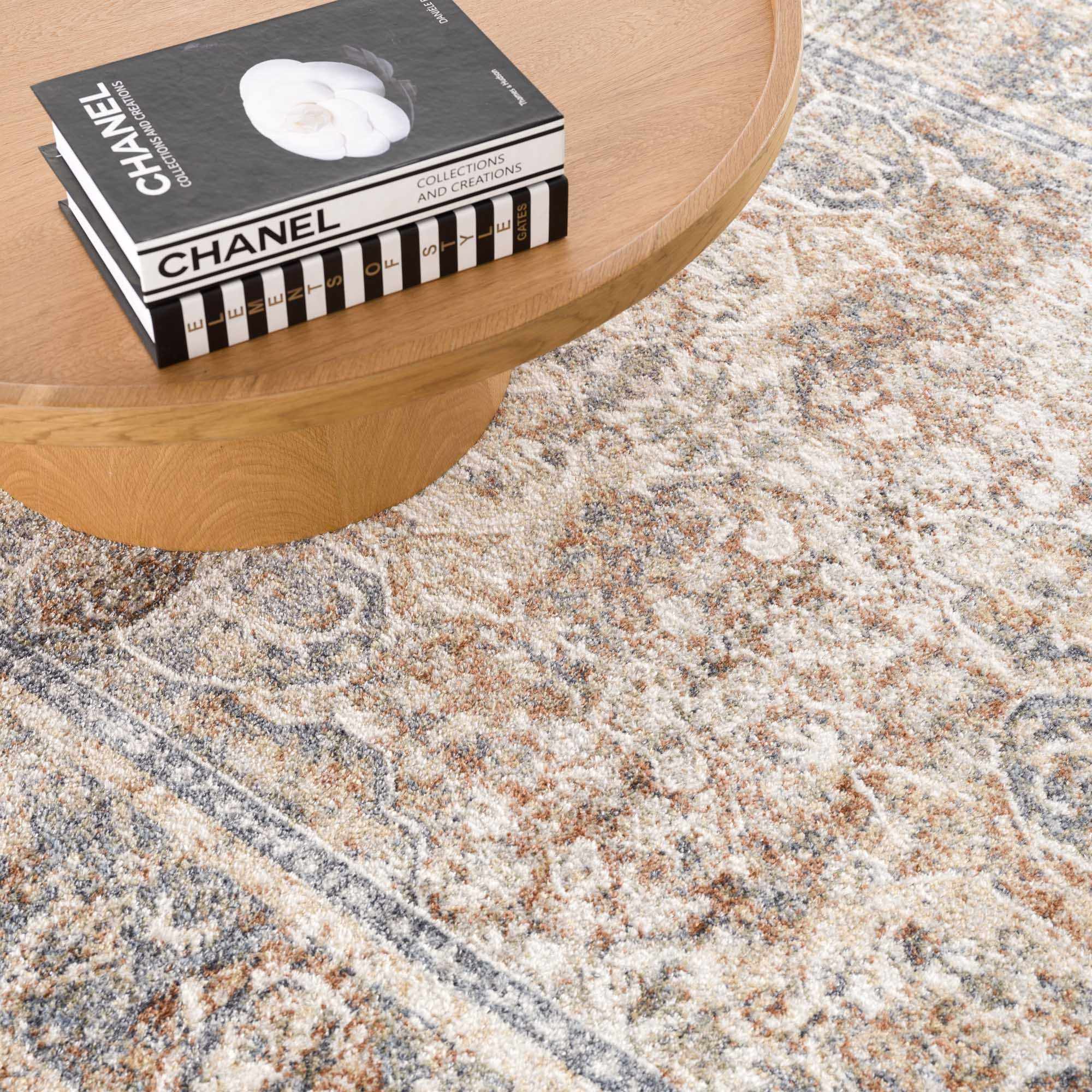 Vintage style Rust, Charcoal and Beige Traditional Design washable rug - Image 11