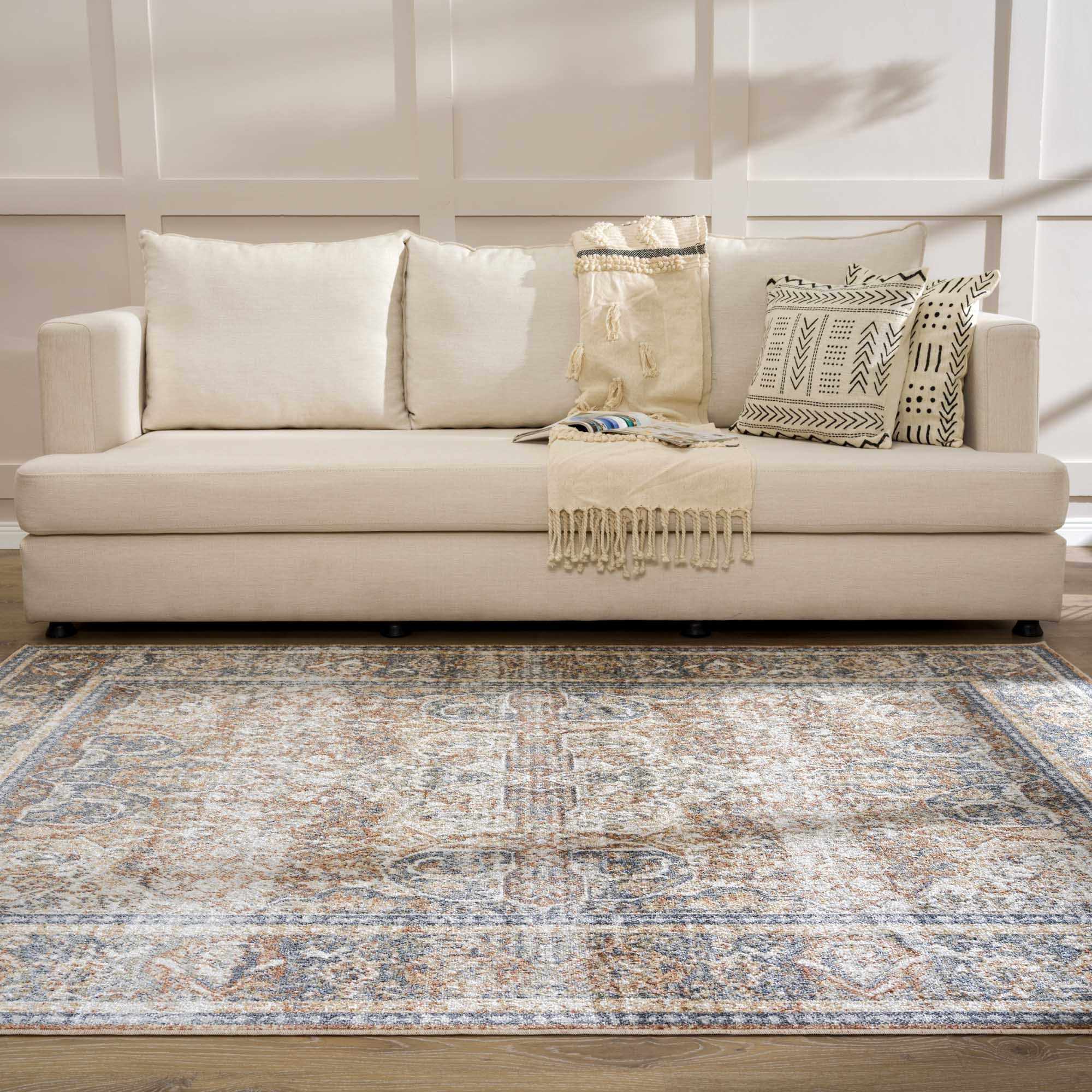Vintage style Rust, Charcoal and Beige Traditional Design washable rug - Image 13