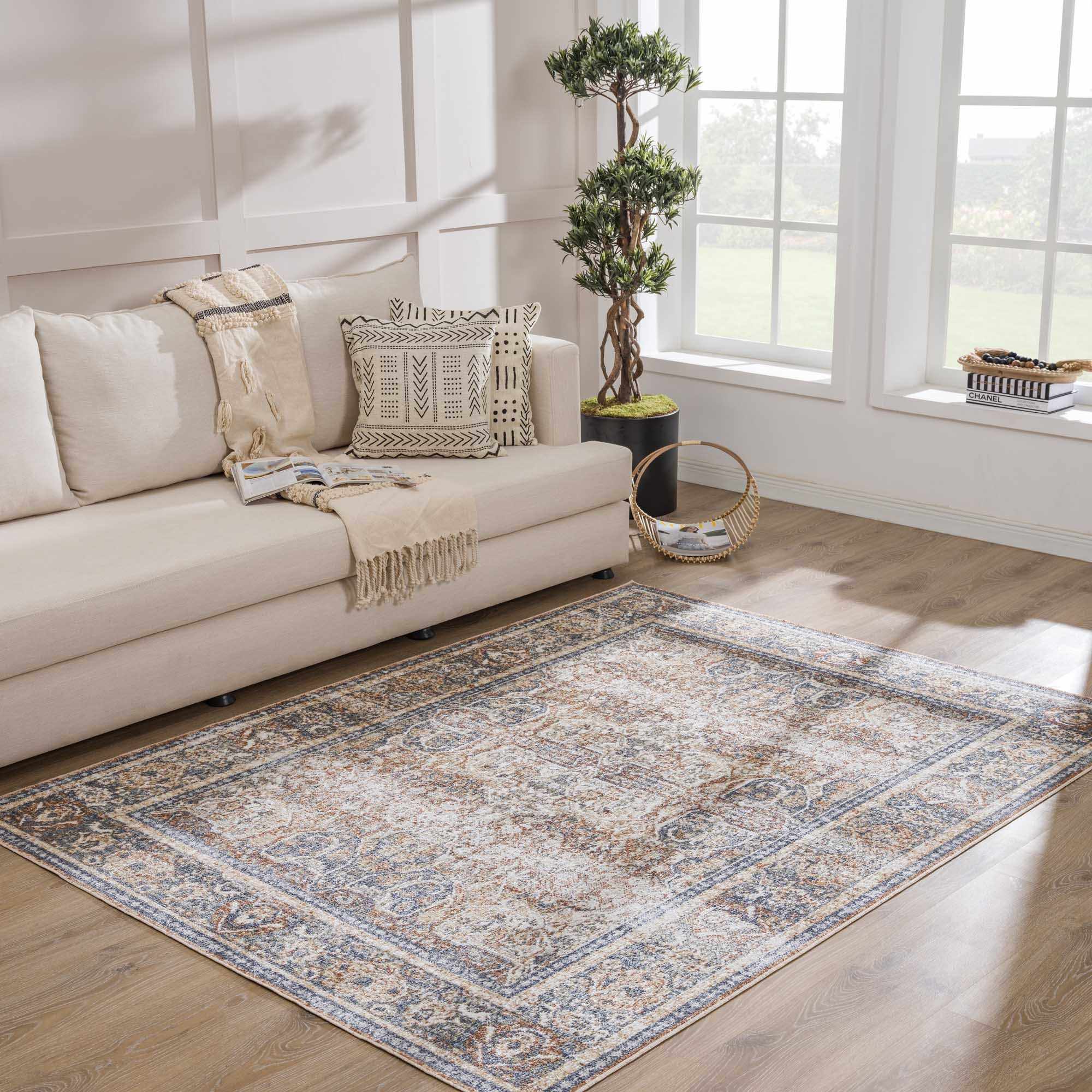 Vintage style Rust, Charcoal and Beige Traditional Design washable rug - Image 2