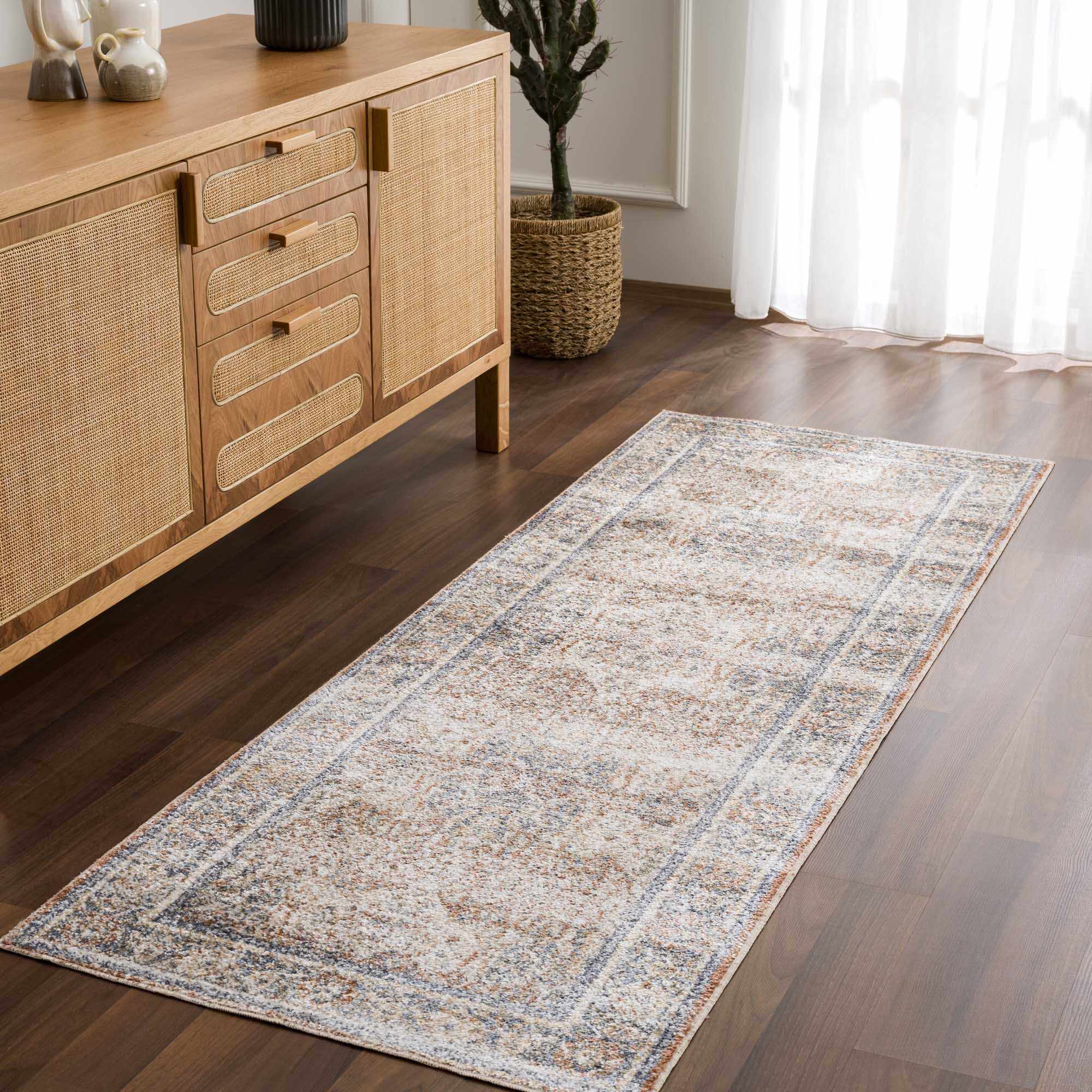 Vintage style Rust, Charcoal and Beige Traditional Design washable rug - Image 3