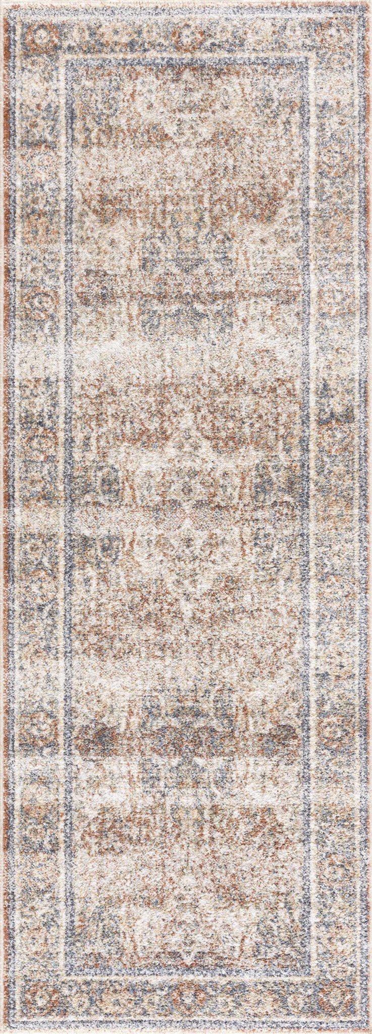 Vintage style Rust, Charcoal and Beige Traditional Design washable rug - Image 4