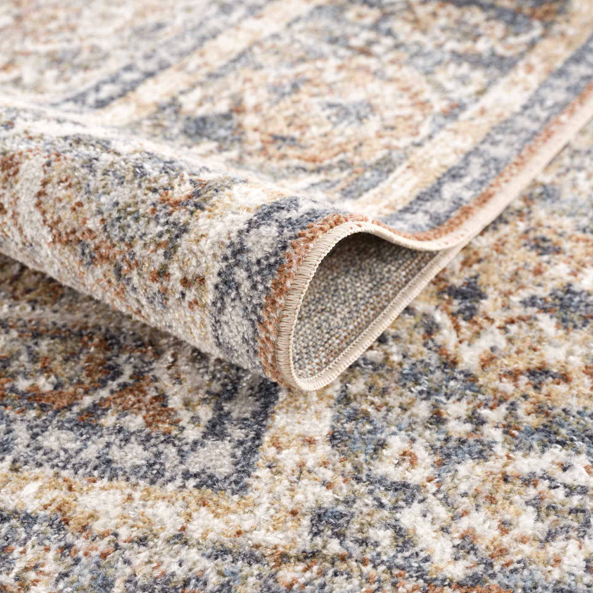 Vintage style Rust, Charcoal and Beige Traditional Design washable rug - Image 6