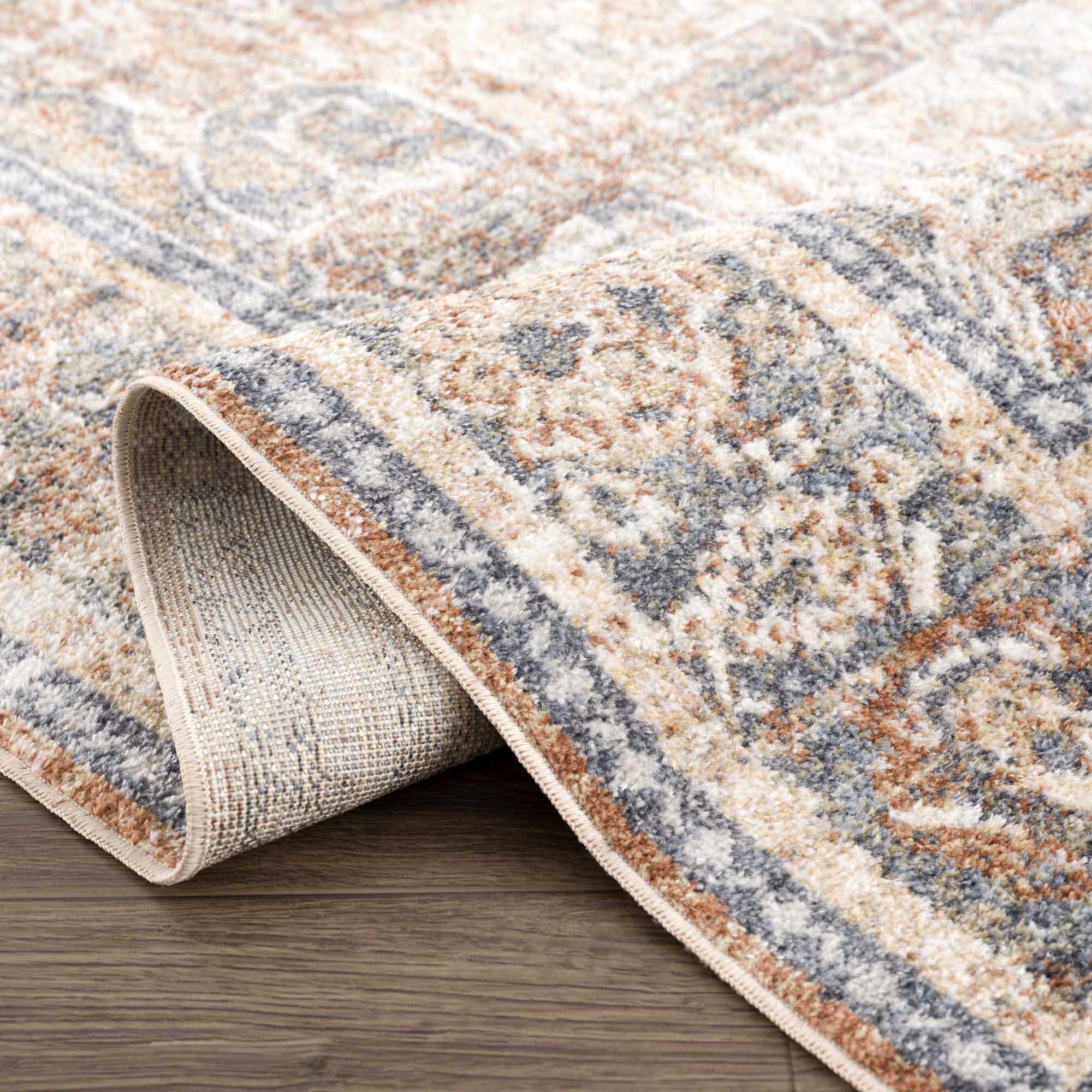 Vintage style Rust, Charcoal and Beige Traditional Design washable rug - Image 7