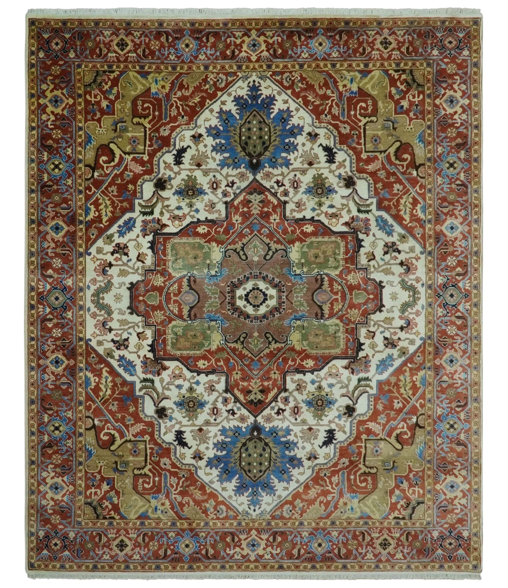 Premium Fine 9x12 Rust, Ivory and Olive Hand Knotted wool area rug - Image 10