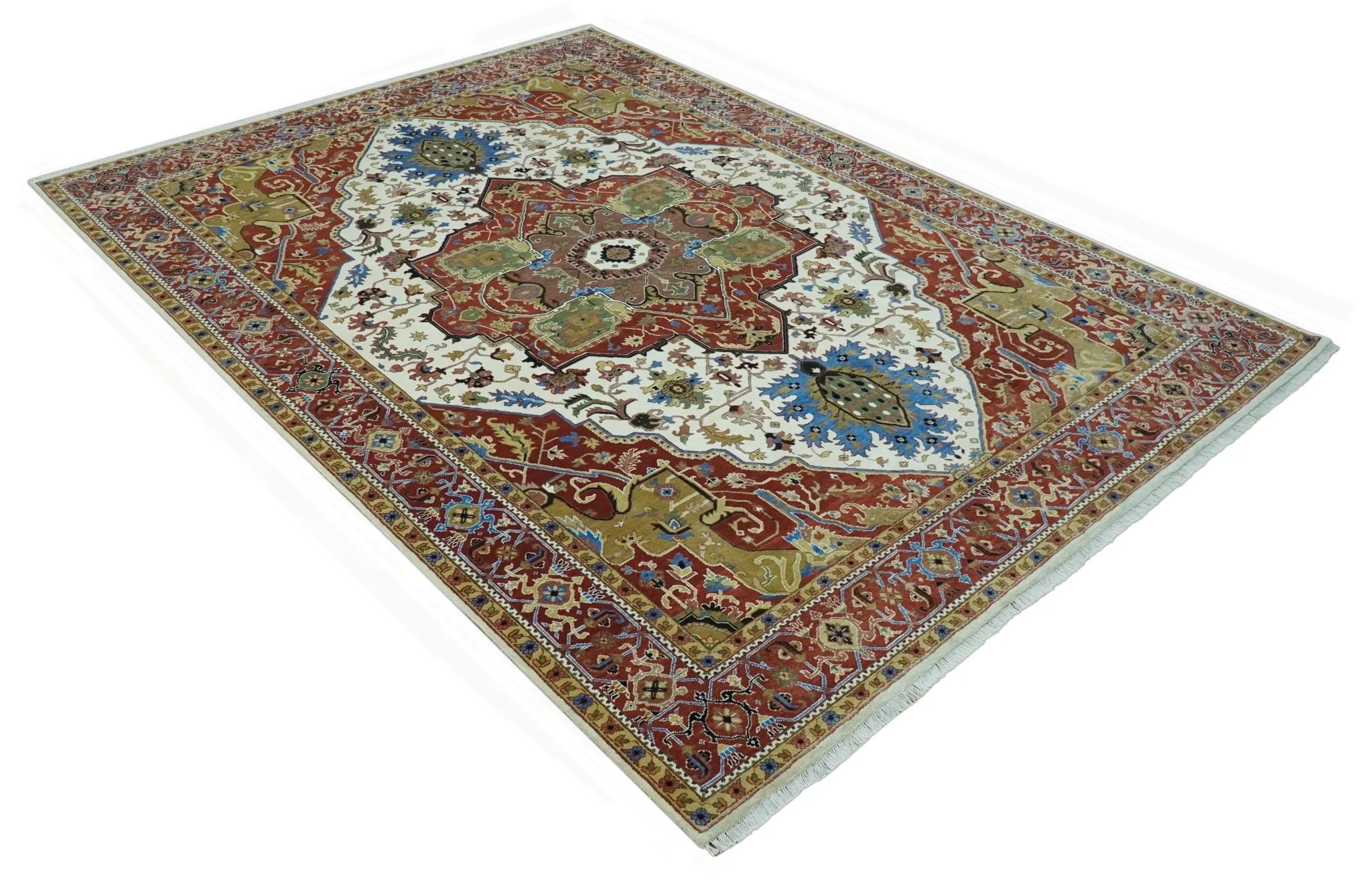 Premium Fine 9x12 Rust, Ivory and Olive Hand Knotted wool area rug - Image 2