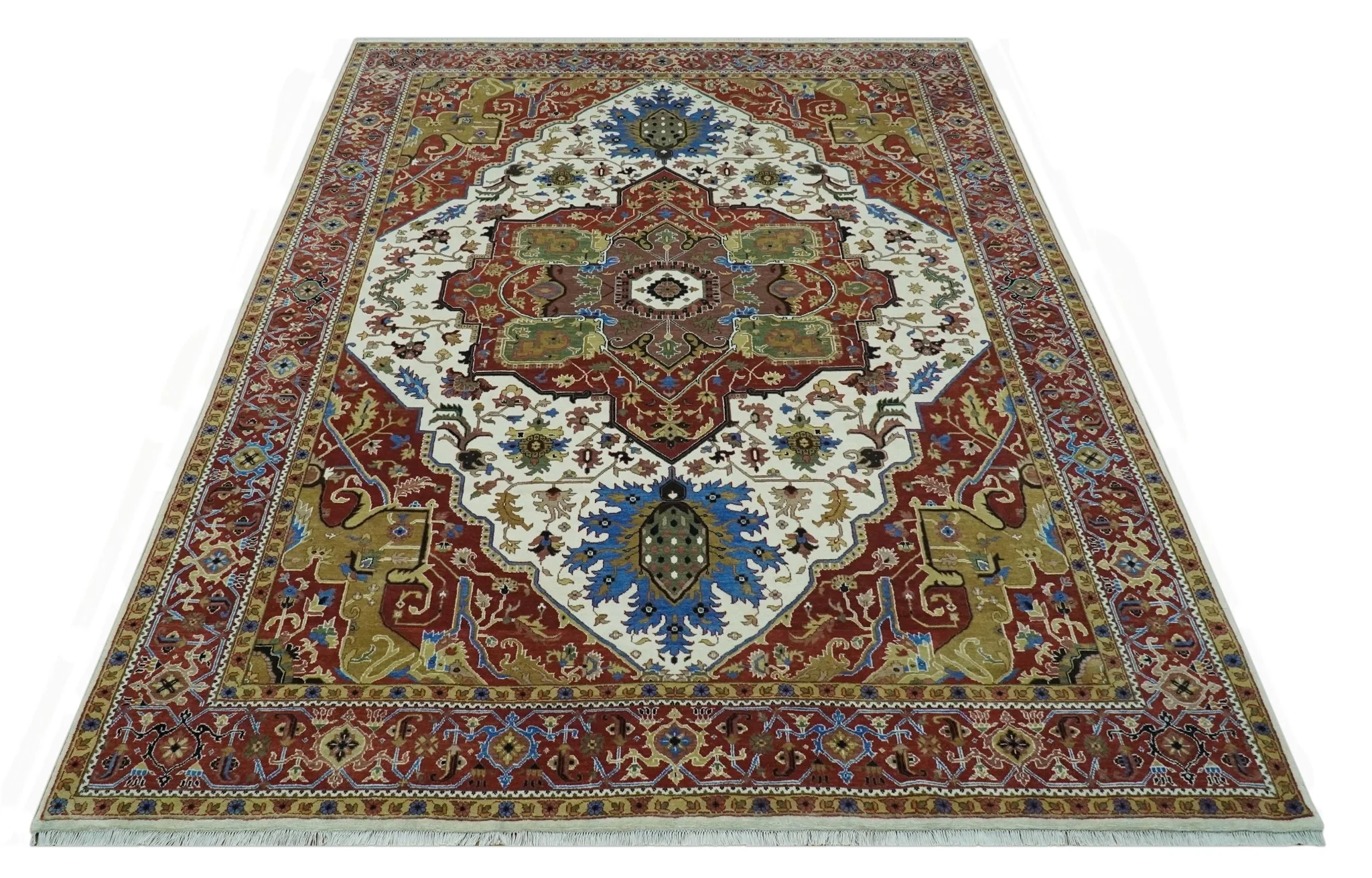 Premium Fine 9x12 Rust, Ivory and Olive Hand Knotted wool area rug - Image 4