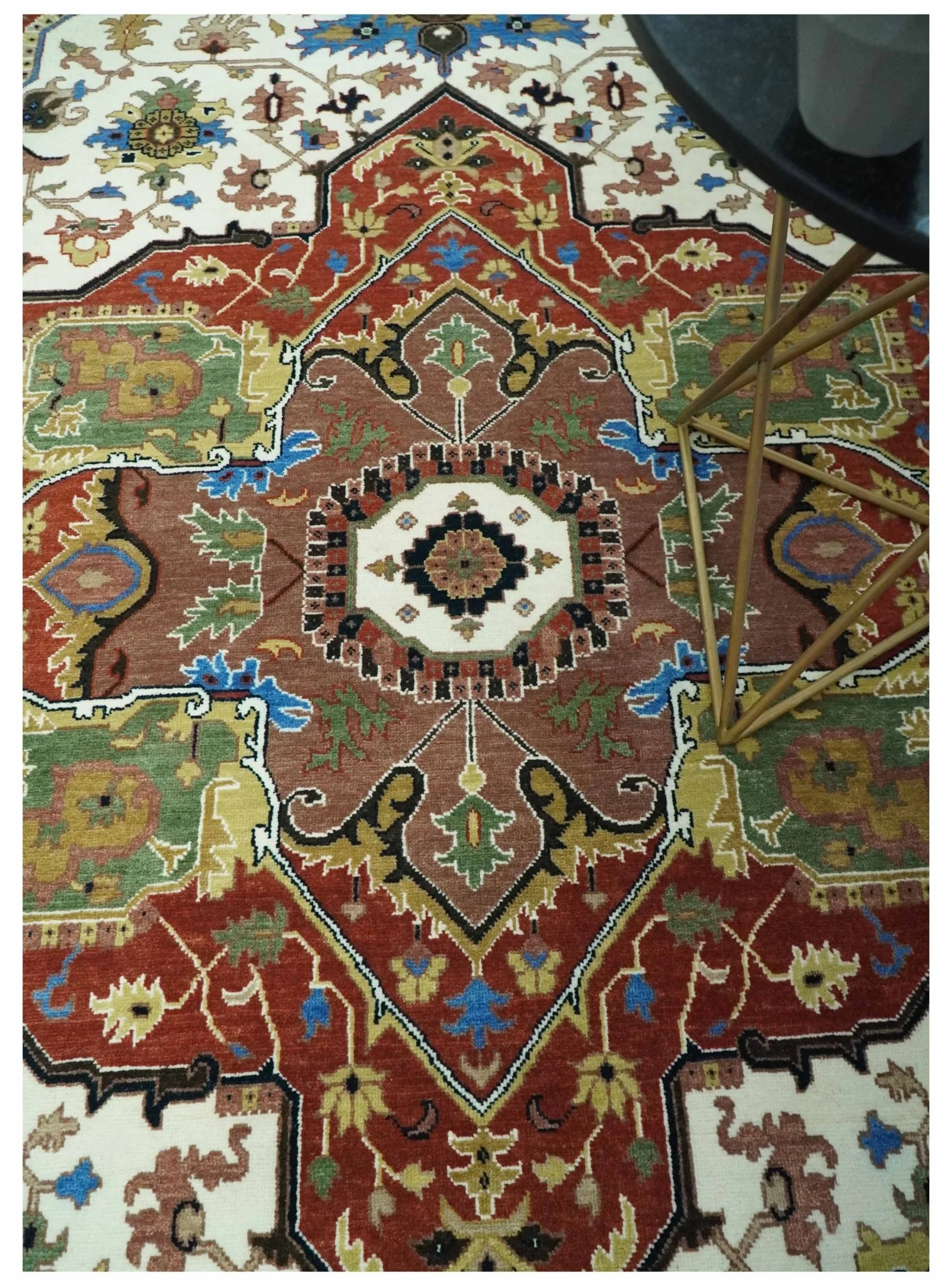 Premium Fine 9x12 Rust, Ivory and Olive Hand Knotted wool area rug - Image 8