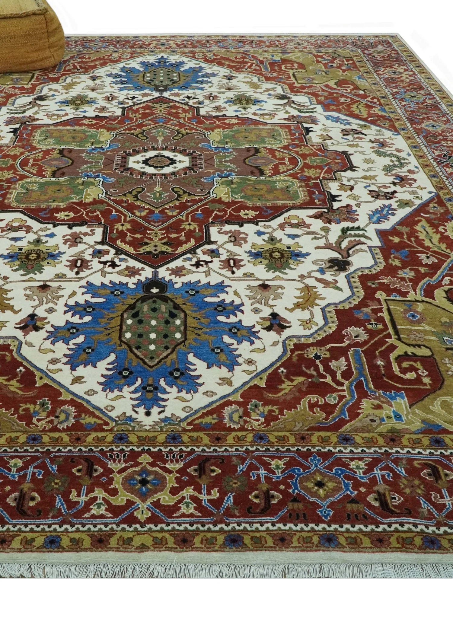 Premium Fine 9x12 Rust, Ivory and Olive Hand Knotted wool area rug - Image 9