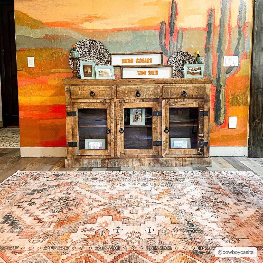 Vintage Style Machine woven Rust, Ivory, Charcoal and Gold Traditional Washable Area Rug - Image 2