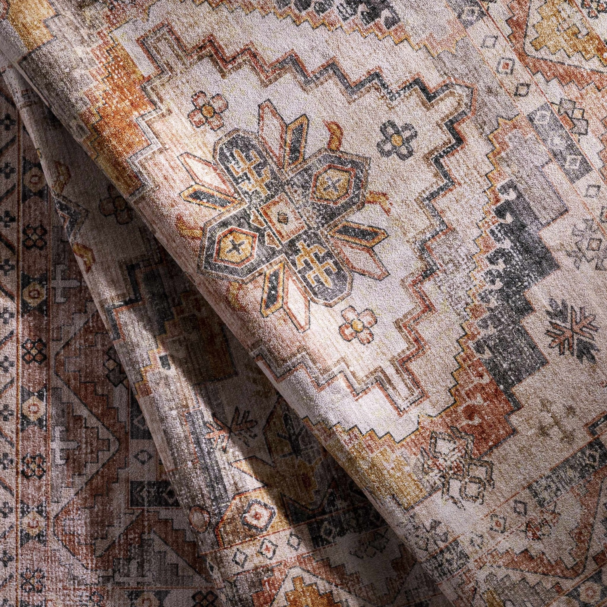 Vintage Style Machine woven Rust, Ivory, Charcoal and Gold Traditional Washable Area Rug - Image 5