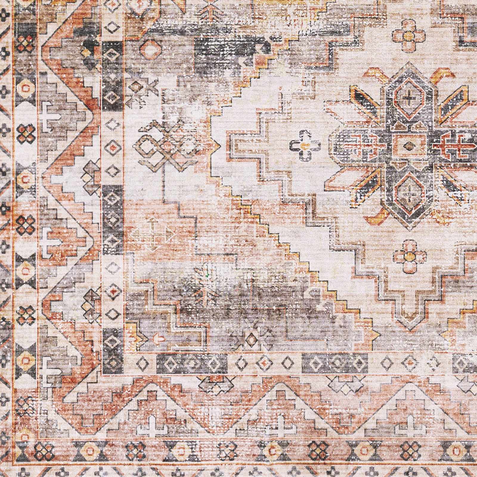 Vintage Style Machine woven Rust, Ivory, Charcoal and Gold Traditional Washable Area Rug - Image 6