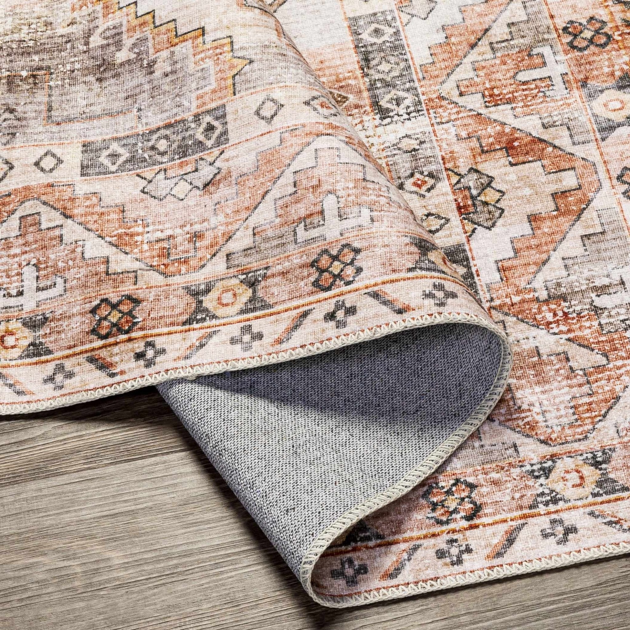 Vintage Style Machine woven Rust, Ivory, Charcoal and Gold Traditional Washable Area Rug - Image 8
