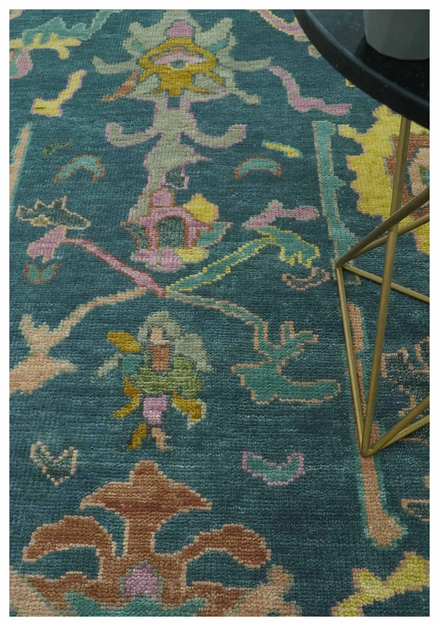 Teal, Peach and Mustard Hand Knotted Oriental Oushak 8x10 wool area Rug - Image 2