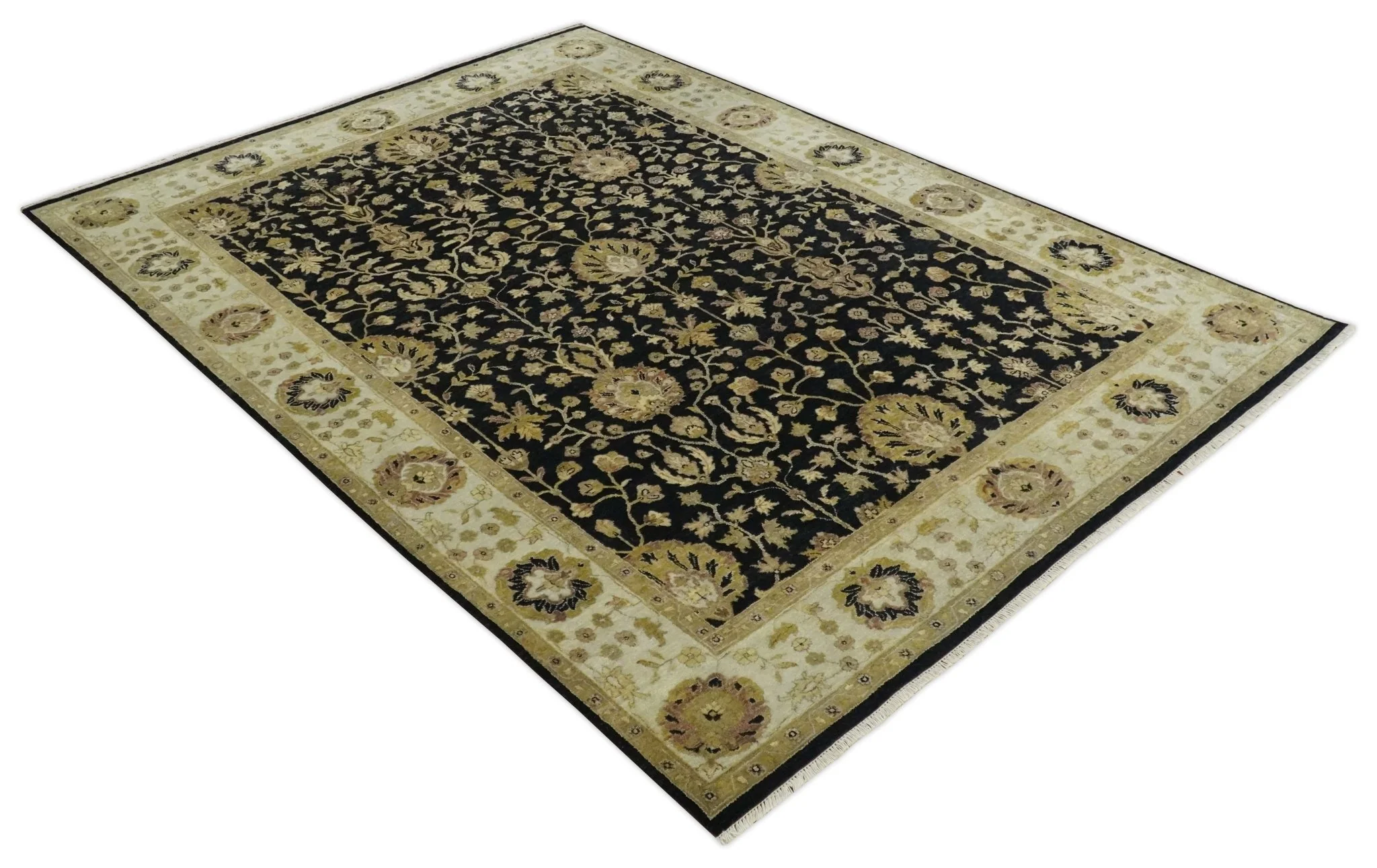 Fine Vintage Style Traditional Black, Olive and Beige Turkish Hand knotted wool Area Rug - Image 10