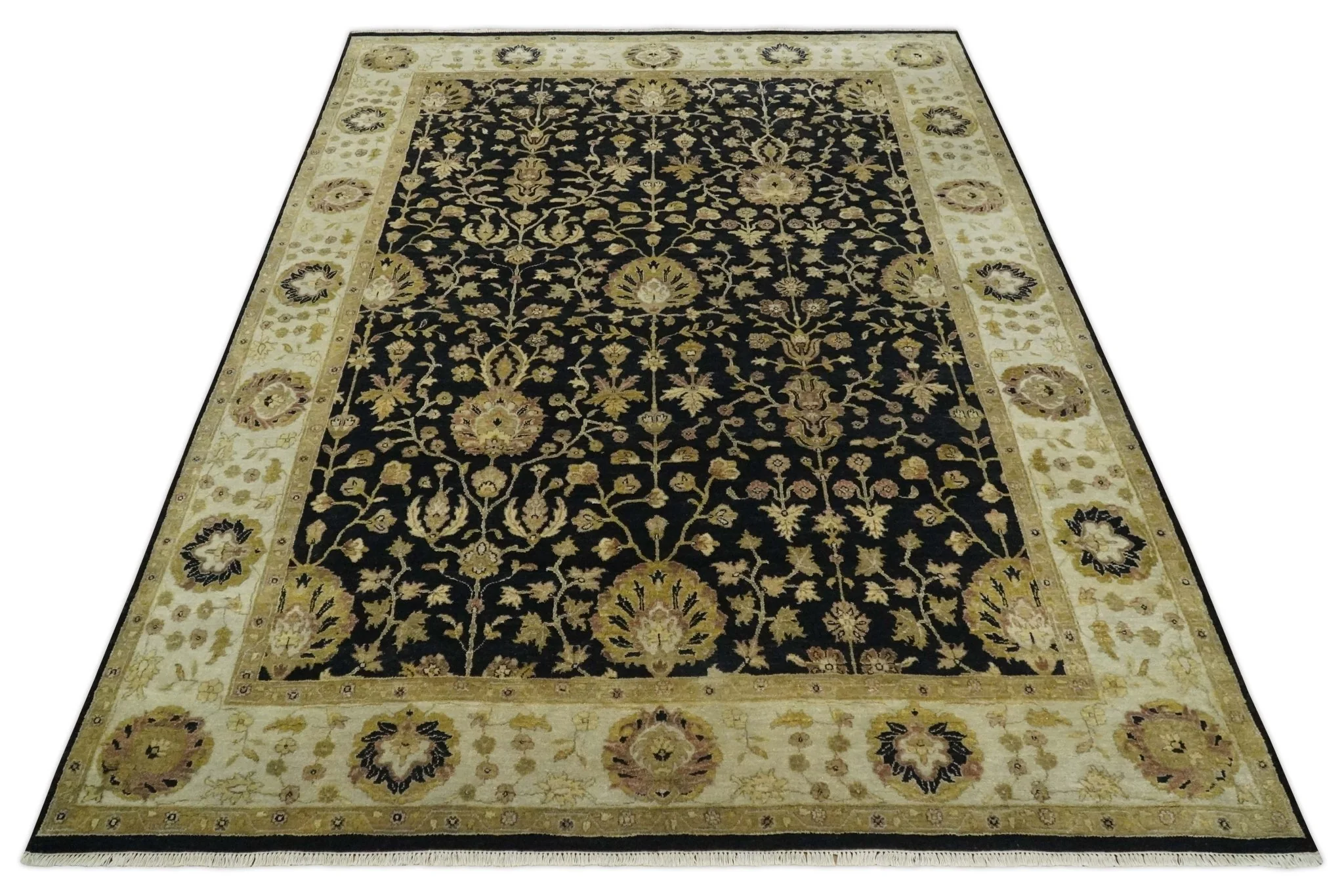 Fine Vintage Style Traditional Black, Olive and Beige Turkish Hand knotted wool Area Rug - Image 11