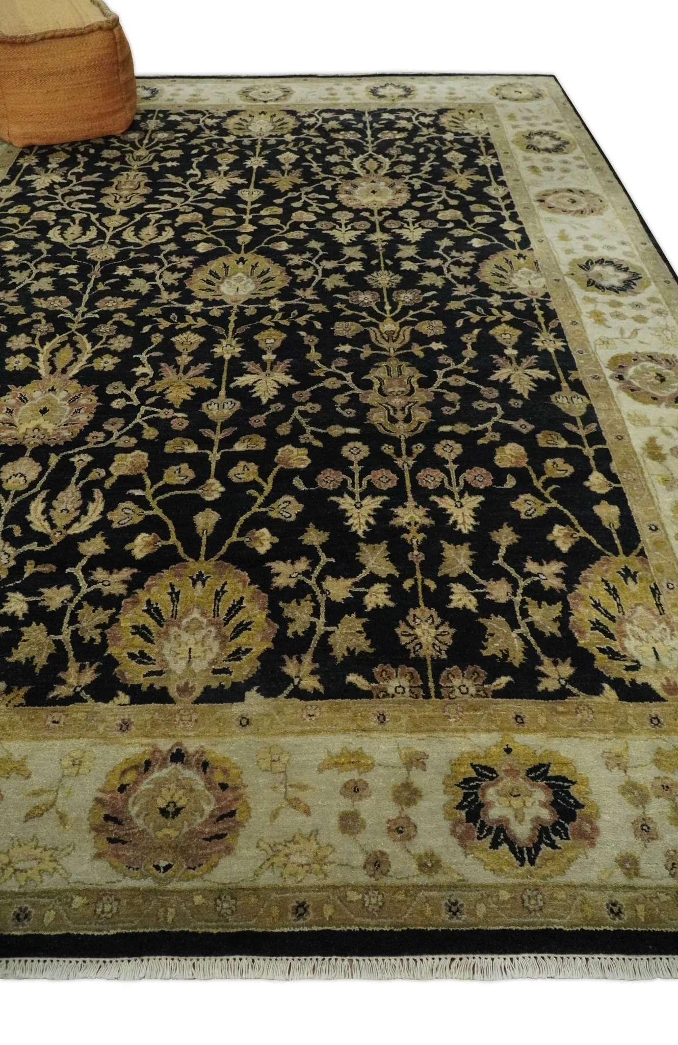 Fine Vintage Style Traditional Black, Olive and Beige Turkish Hand knotted wool Area Rug - Image 3