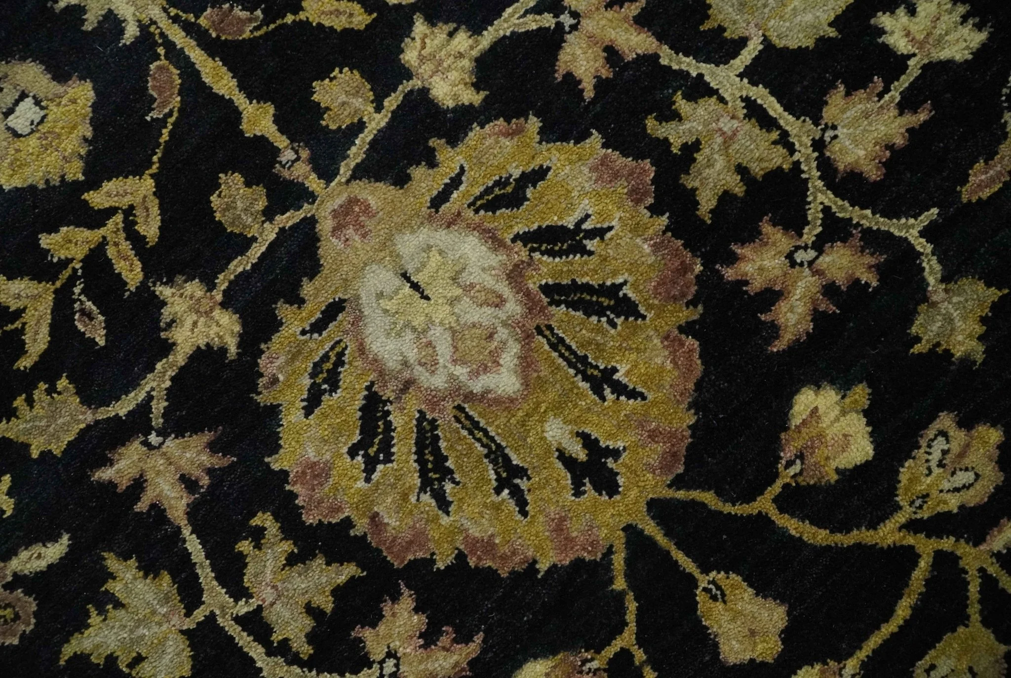 Fine Vintage Style Traditional Black, Olive and Beige Turkish Hand knotted wool Area Rug - Image 4