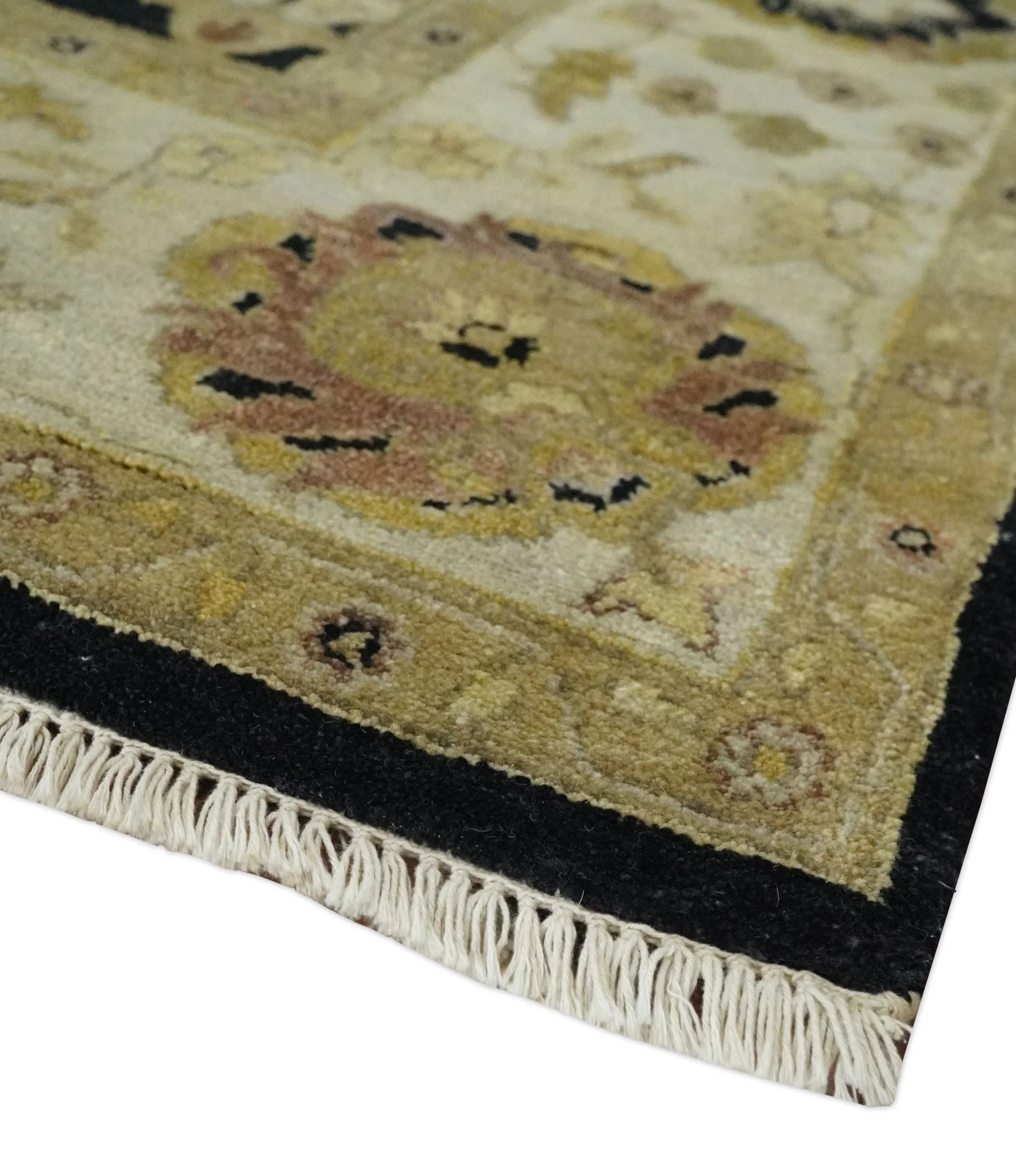 Fine Vintage Style Traditional Black, Olive and Beige Turkish Hand knotted wool Area Rug - Image 5