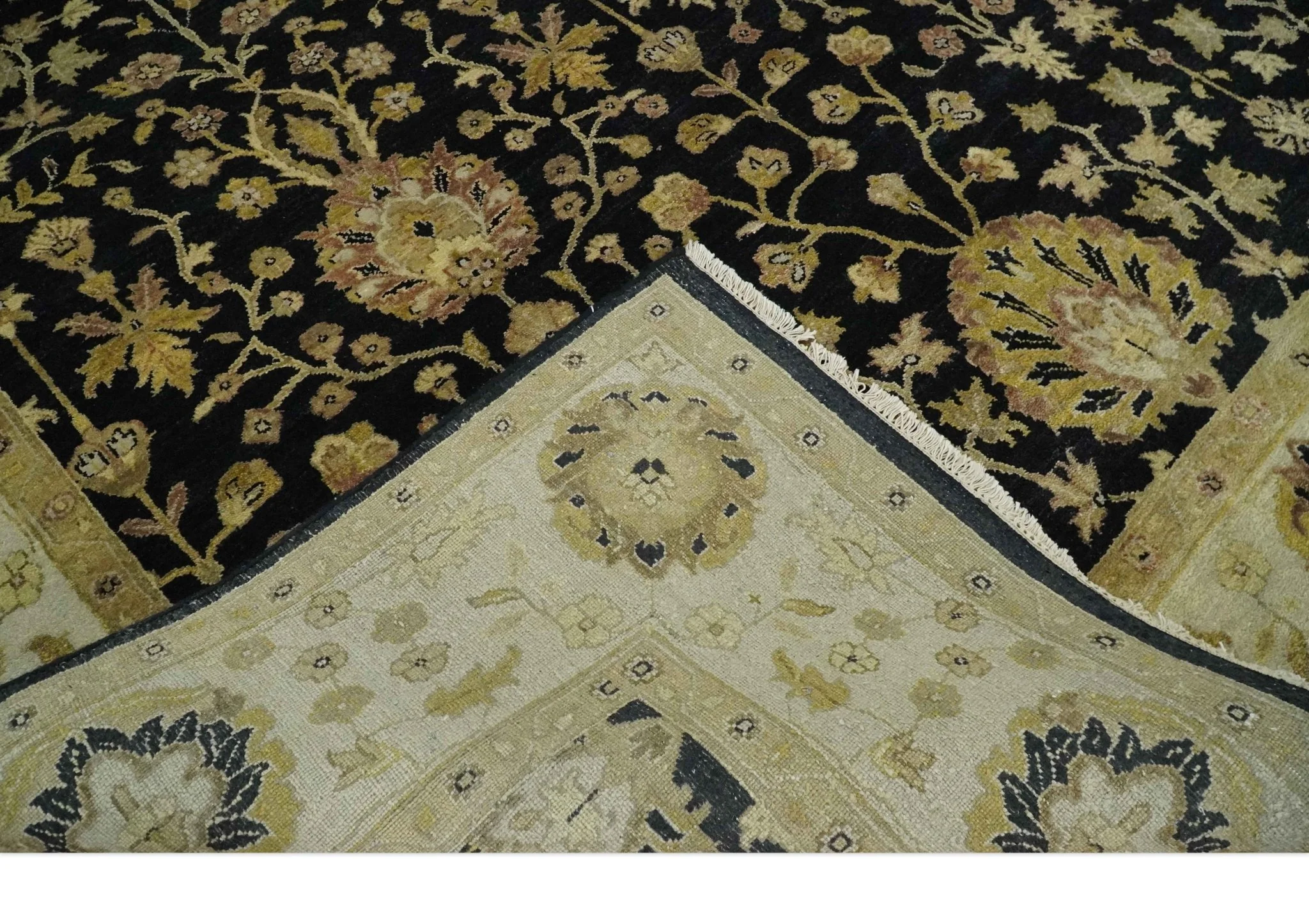 Fine Vintage Style Traditional Black, Olive and Beige Turkish Hand knotted wool Area Rug - Image 6