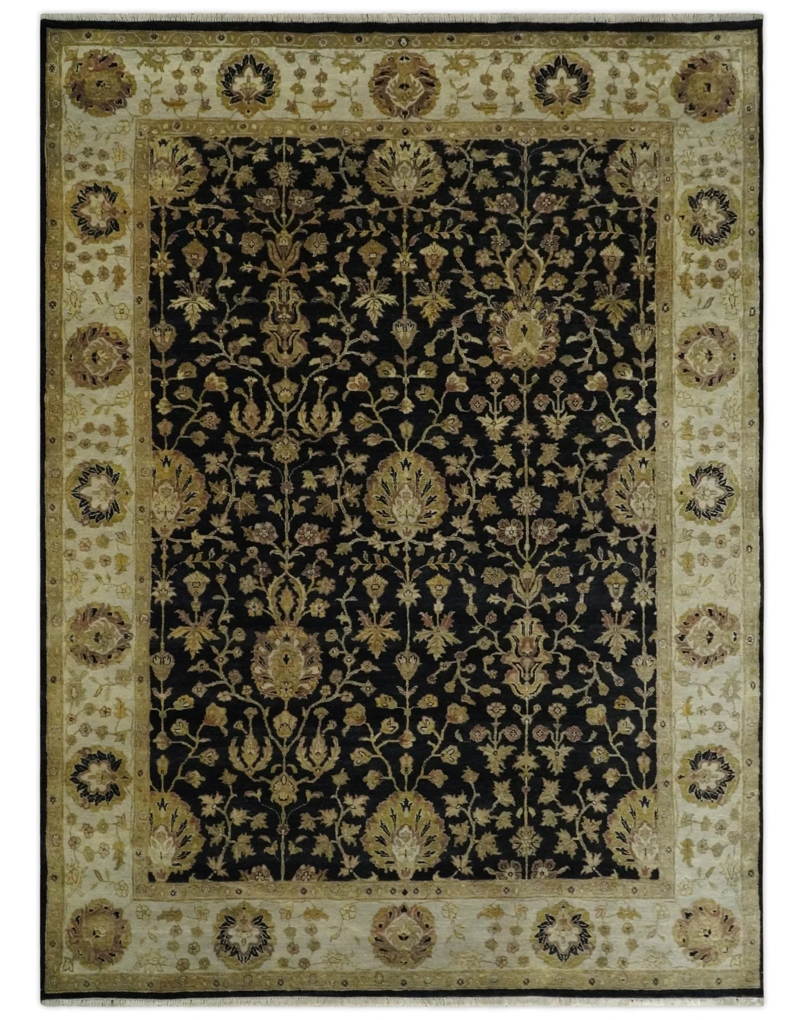 Fine Vintage Style Traditional Black, Olive and Beige Turkish Hand knotted wool Area Rug - Image 8