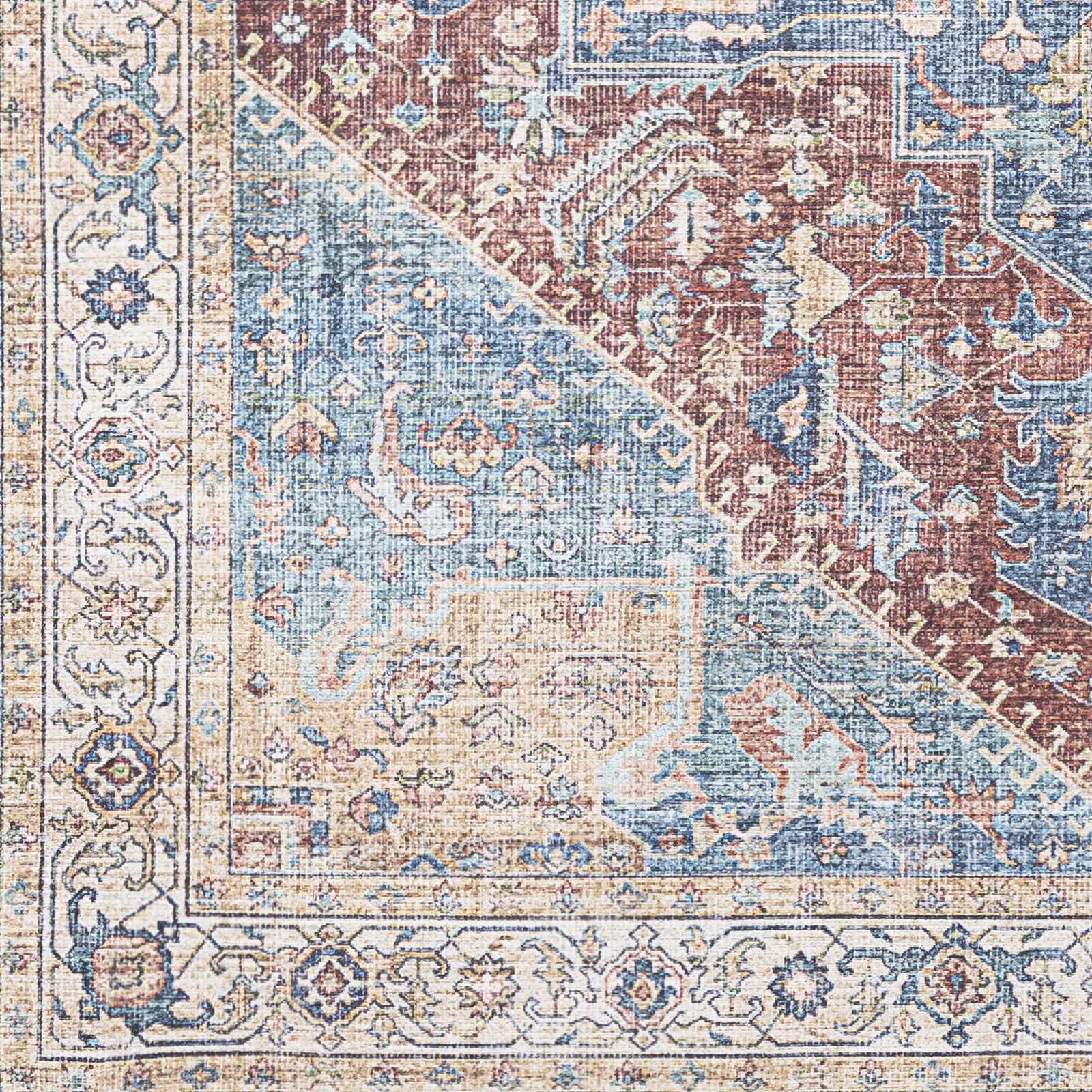 Vintage Design Traditional Brown, Blue and Gold Washable Area Rug - Image 4