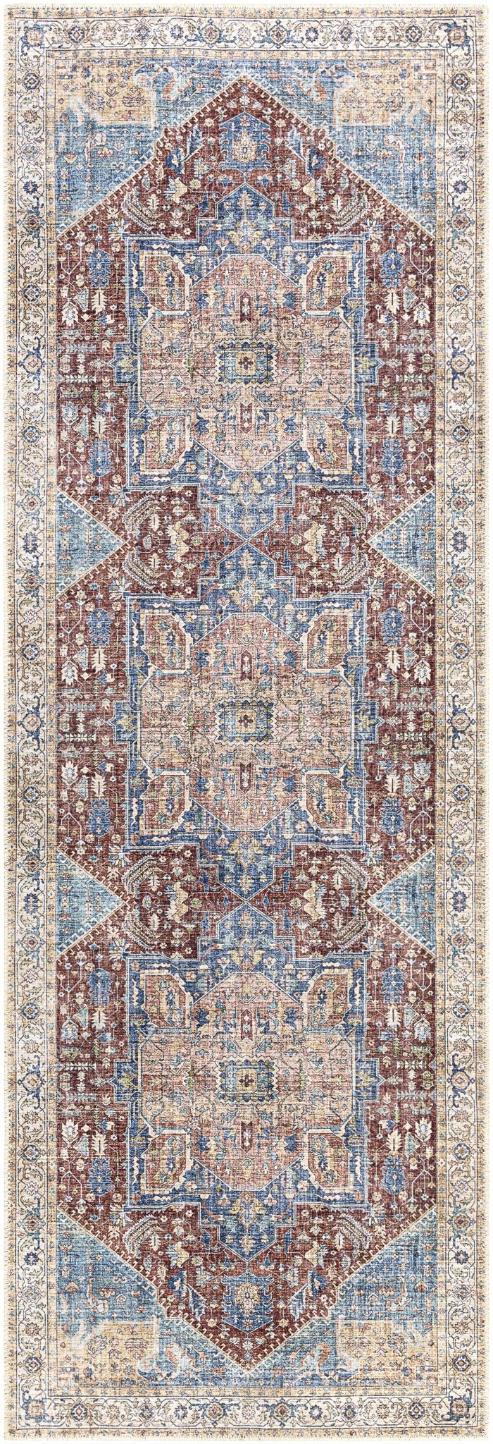 Vintage Design Traditional Brown, Blue and Gold Washable Area Rug - Image 6