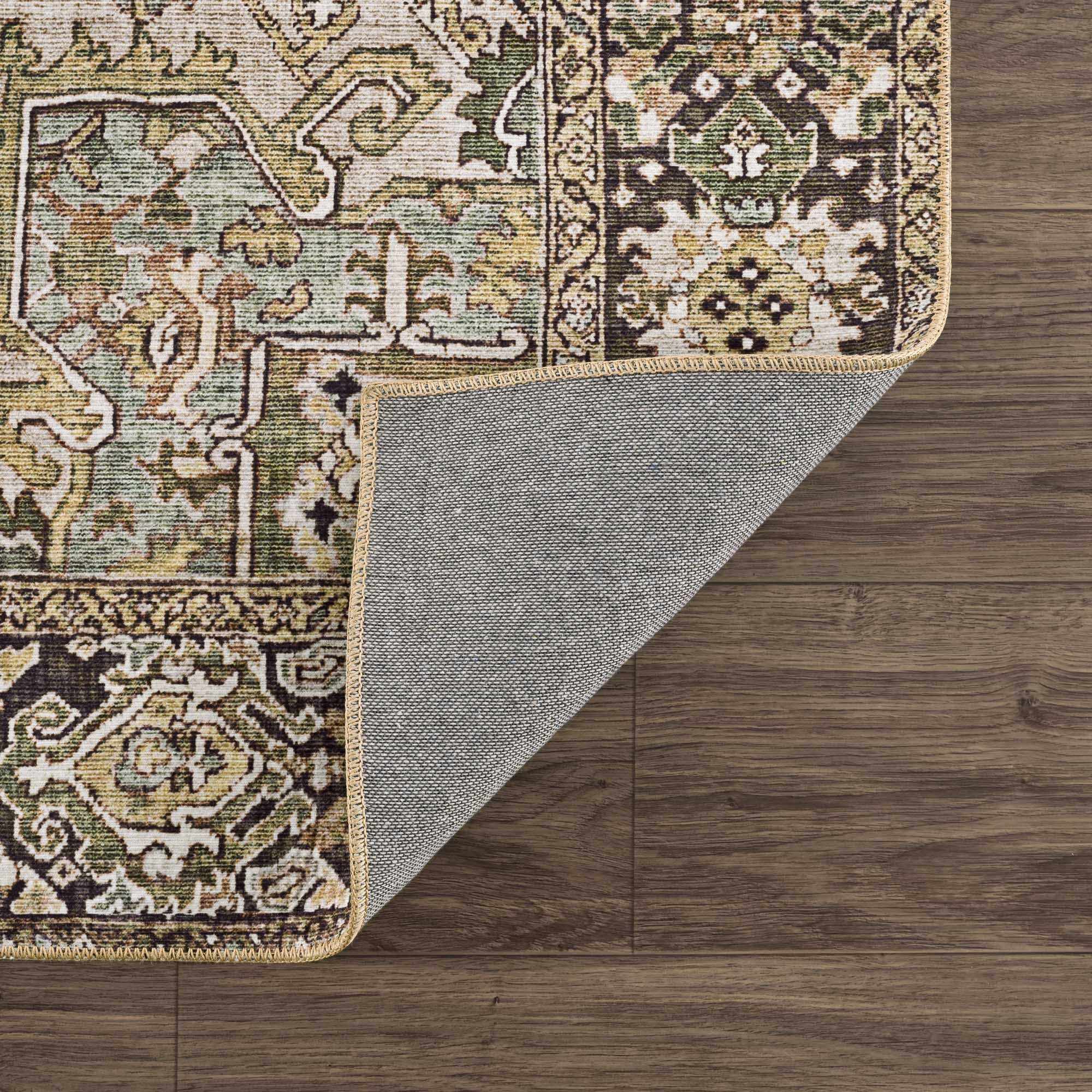 Vintage Style Traditional Heriz Medallion Green, Tan and Charcoal area rug - Image 10