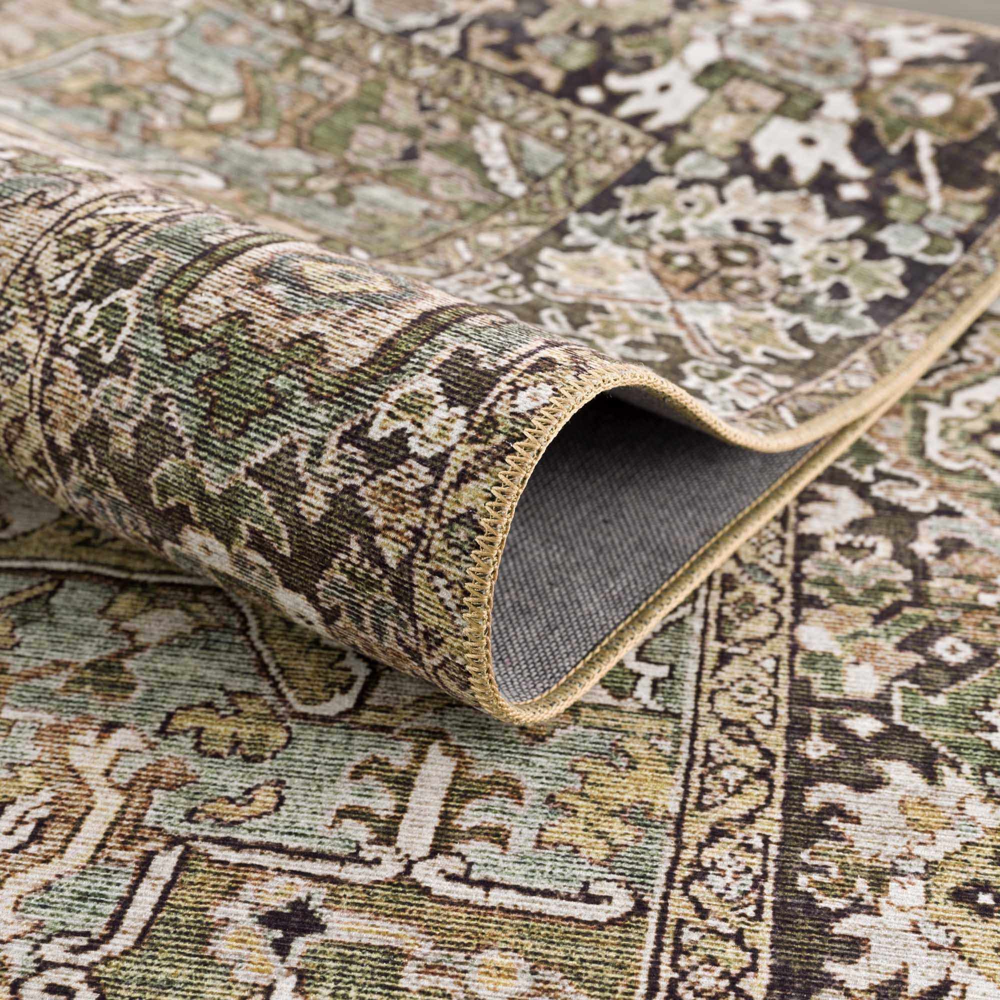 Vintage Style Traditional Heriz Medallion Green, Tan and Charcoal area rug - Image 11