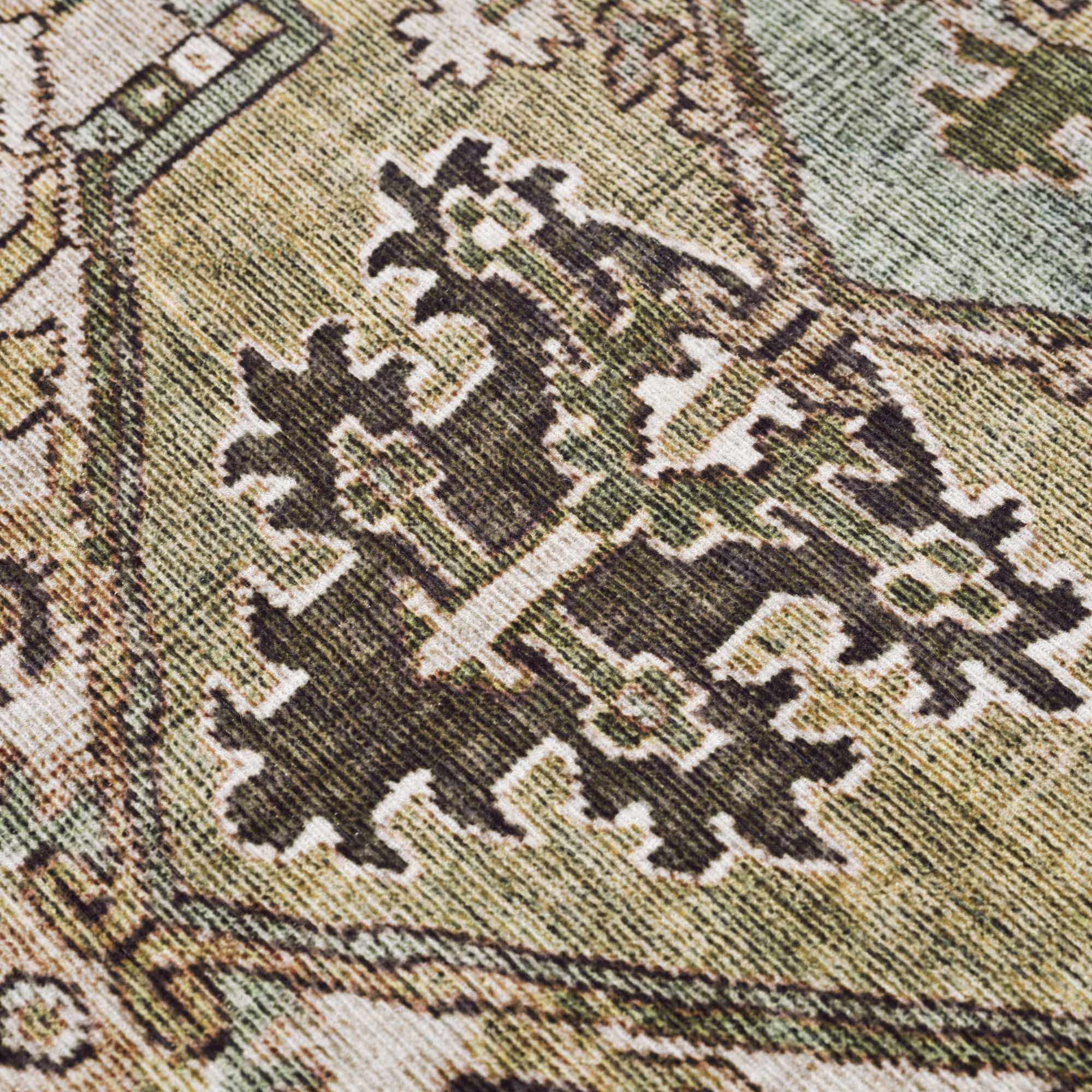 Vintage Style Traditional Heriz Medallion Green, Tan and Charcoal area rug - Image 15