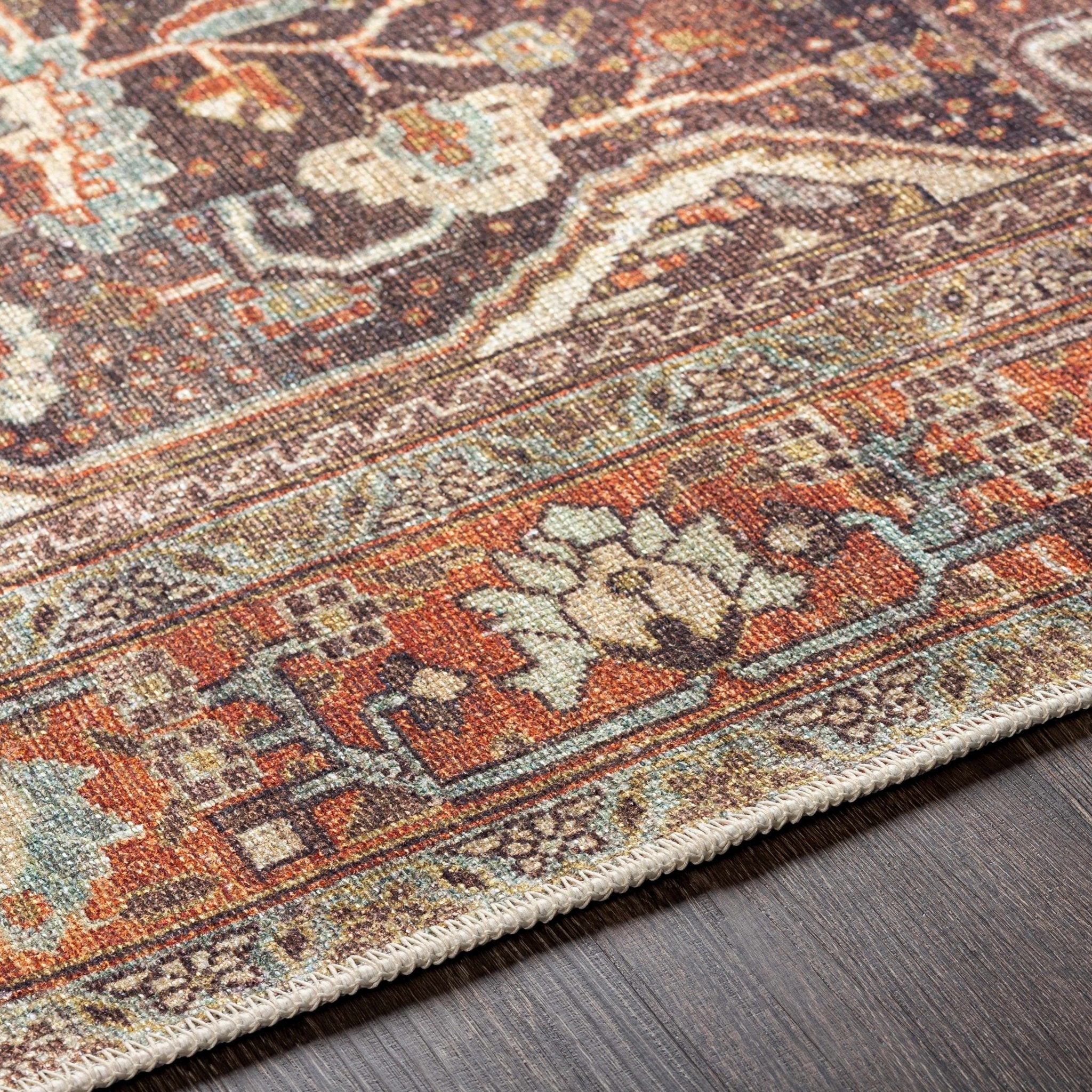 Vintage Style Traditional Maroon, Blue, Beige and Rust Machine Washable Area Rug - Image 10
