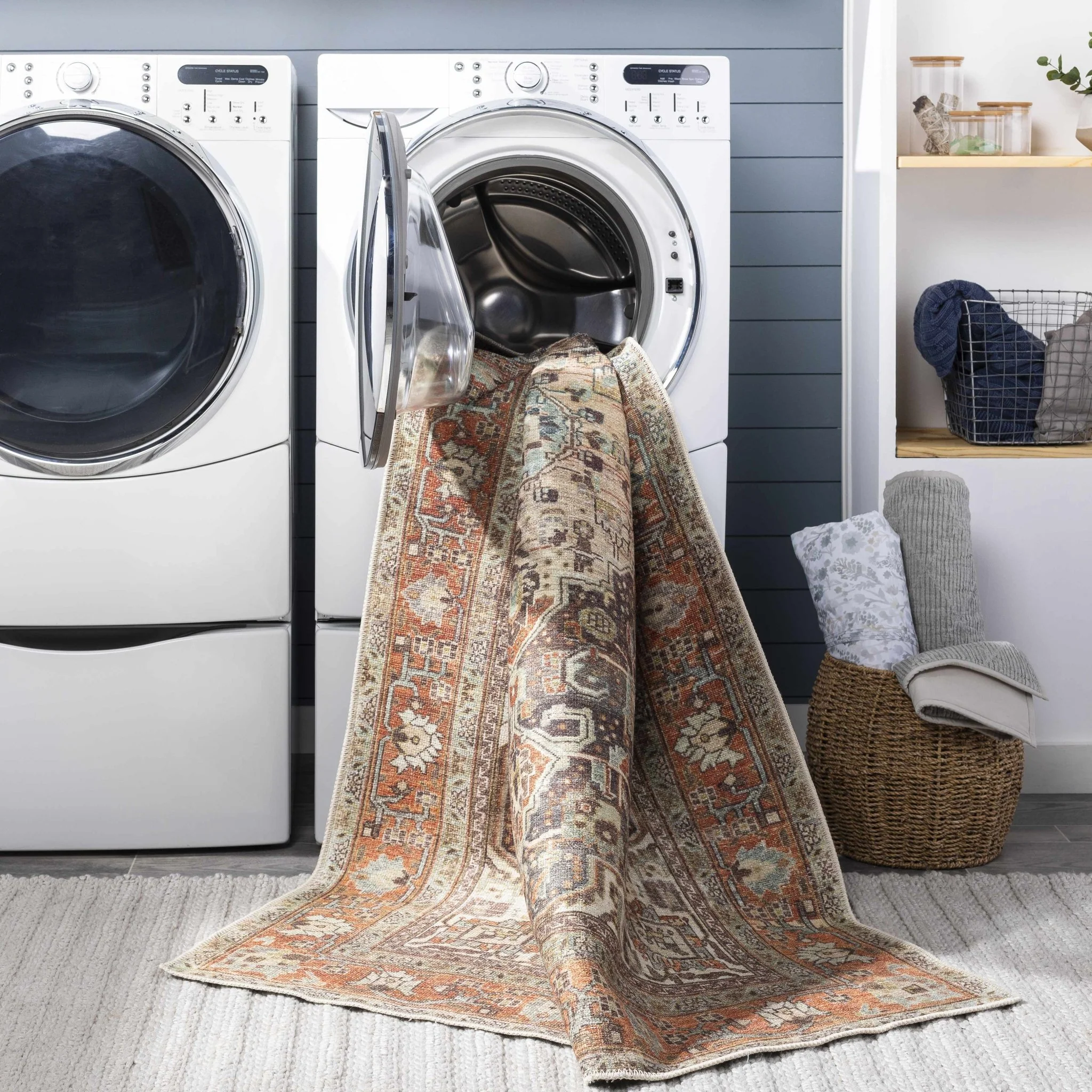 Vintage Style Traditional Maroon, Blue, Beige and Rust Machine Washable Area Rug - Image 5