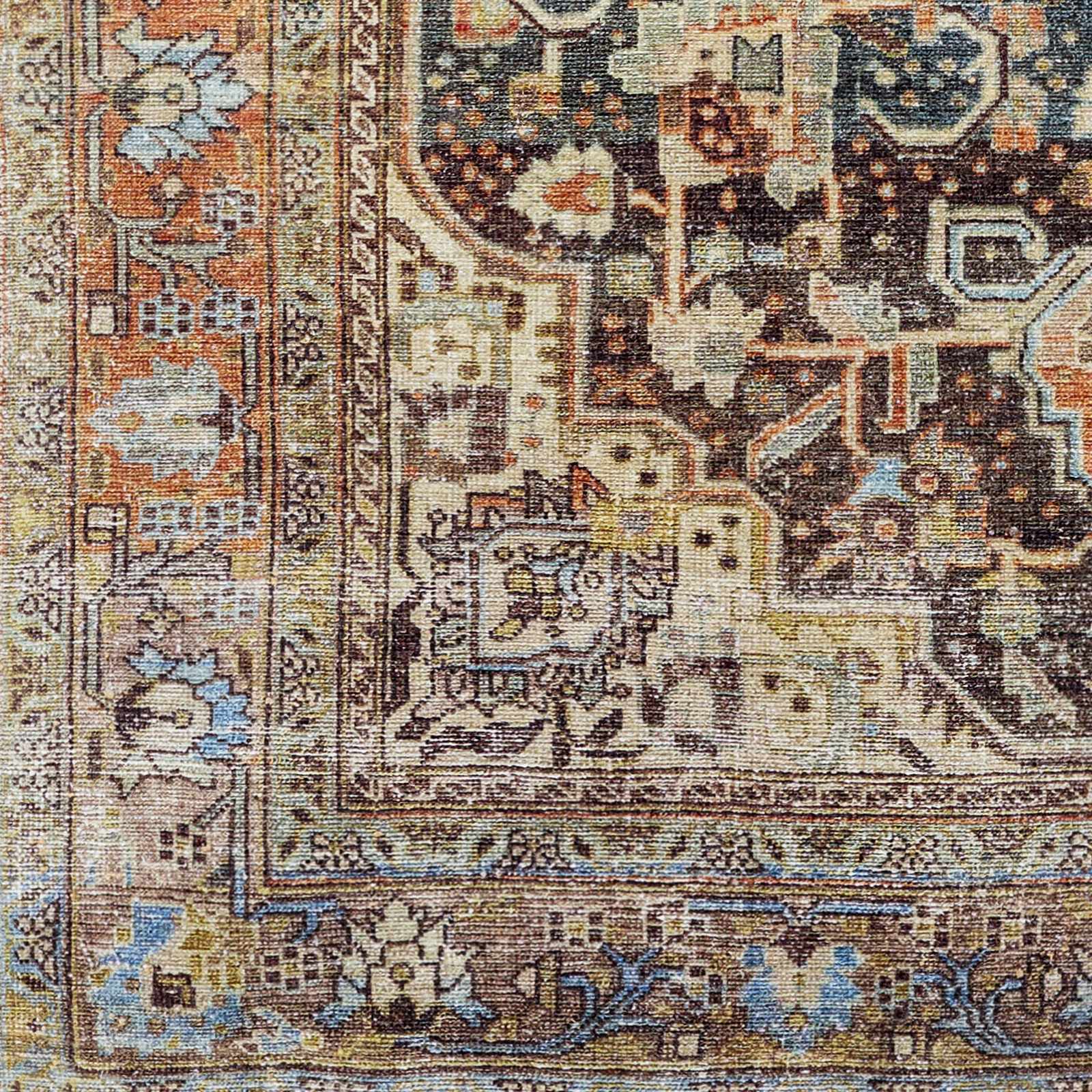 Vintage Style Traditional Maroon, Blue, Beige and Rust Machine Washable Area Rug - Image 7