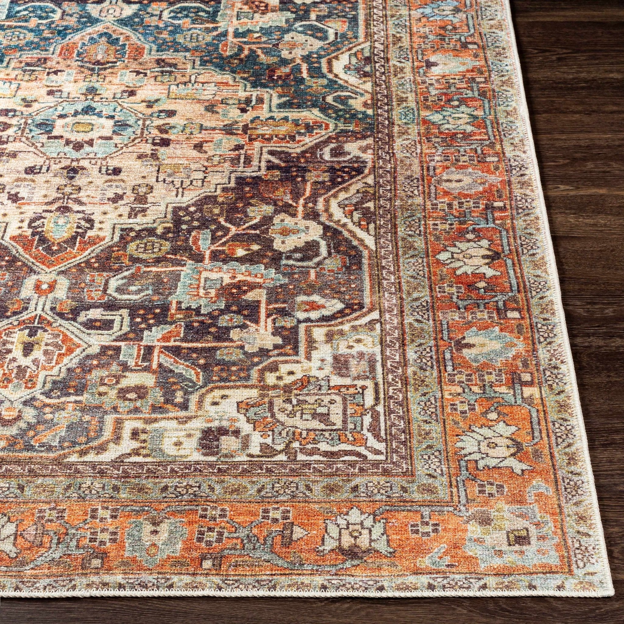 Vintage Style Traditional Maroon, Blue, Beige and Rust Machine Washable Area Rug - Image 8