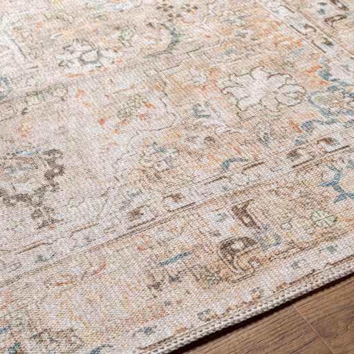 Vintage Style Traditional medallion Machine woven Rust, Charcoal and Silver Machine Washable Rug - Image 10