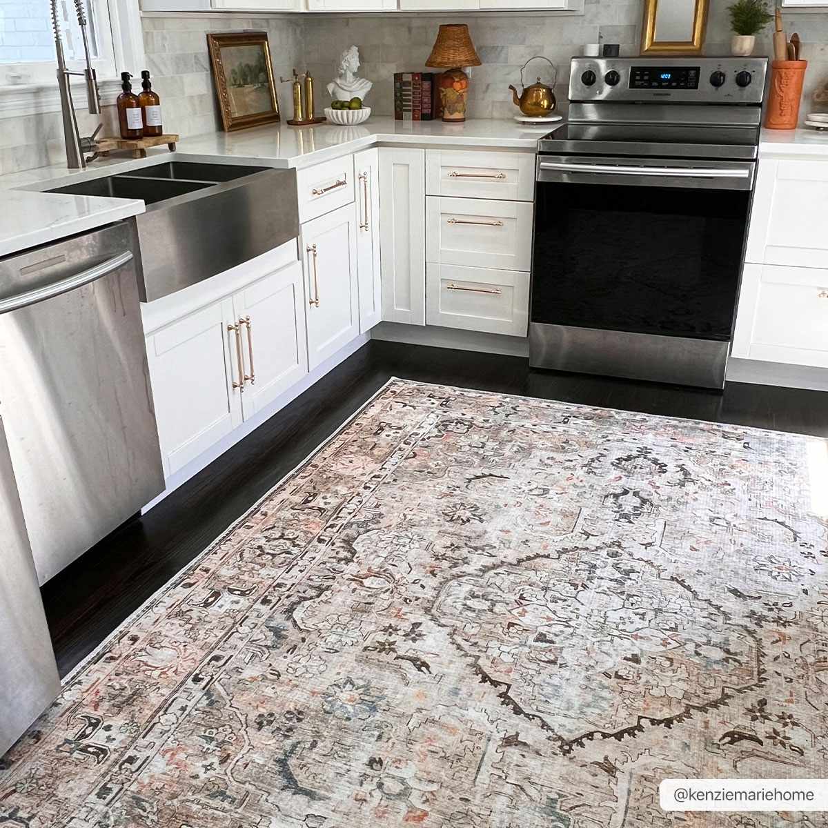 Vintage Style Traditional medallion Machine woven Rust, Charcoal and Silver Machine Washable Rug - Image 11