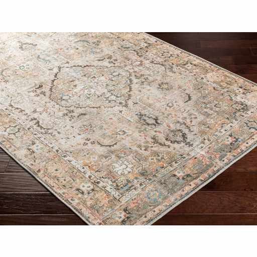 Vintage Style Traditional medallion Machine woven Rust, Charcoal and Silver Machine Washable Rug - Image 3