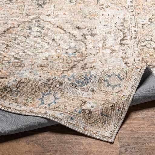 Vintage Style Traditional medallion Machine woven Rust, Charcoal and Silver Machine Washable Rug - Image 8