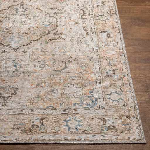 Vintage Style Traditional medallion Machine woven Rust, Charcoal and Silver Machine Washable Rug - Image 9