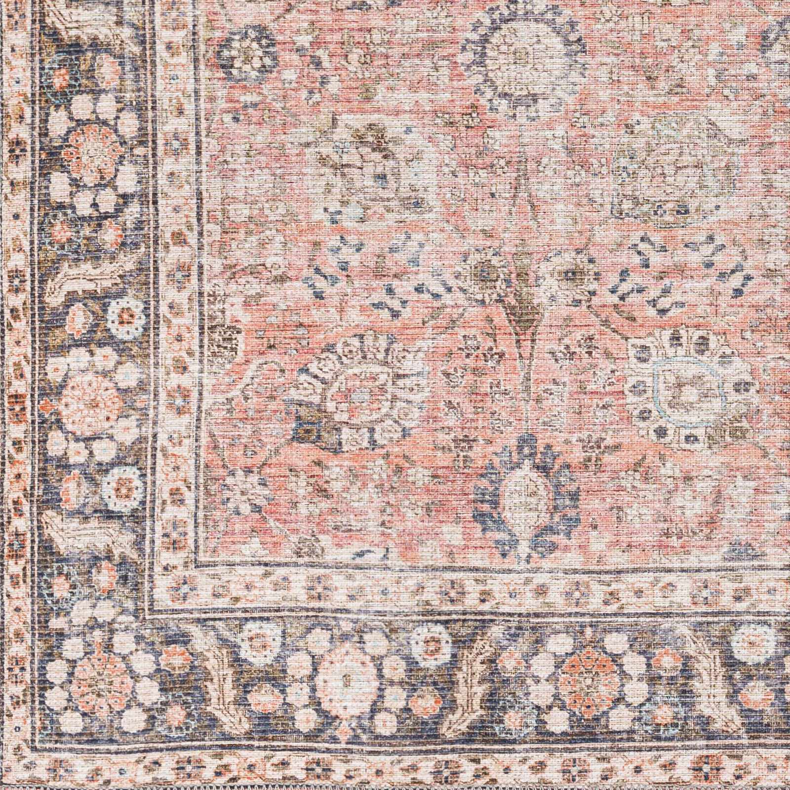 Traditional Design Floral Rust And Charcoal Washable Area Rug - Image 12