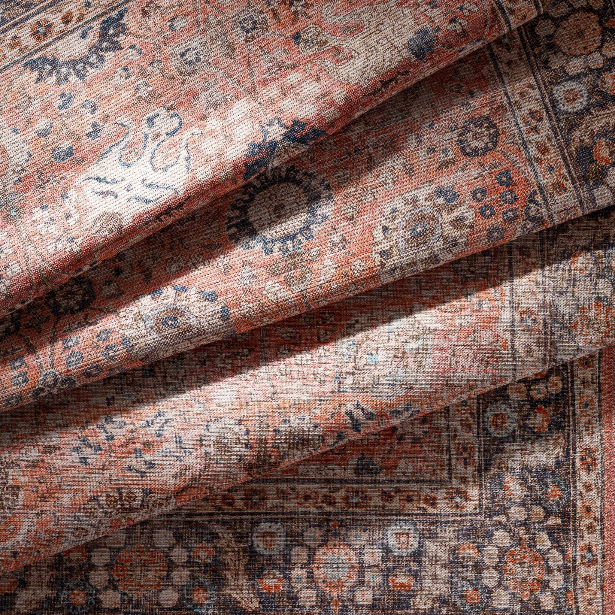 Traditional Design Floral Rust And Charcoal Washable Area Rug - Image 13
