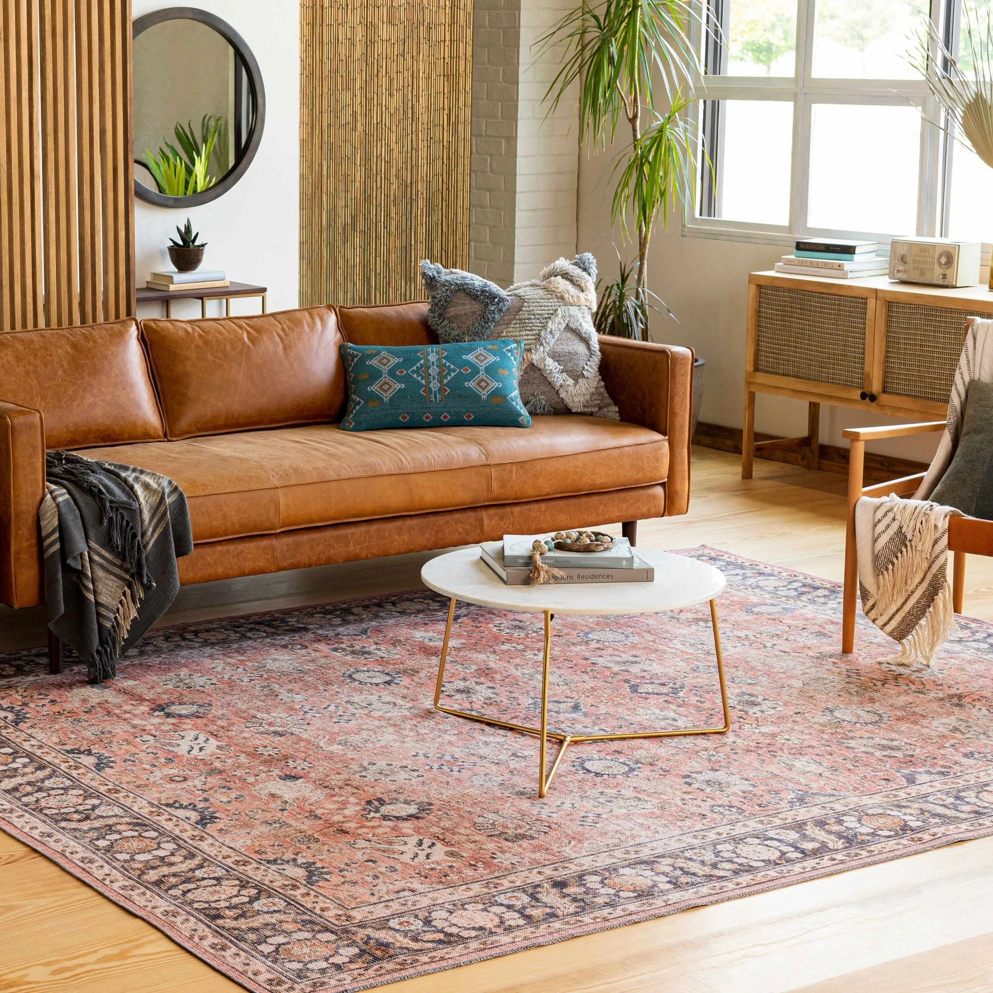Traditional Design Floral Rust And Charcoal Washable Area Rug - Image 14