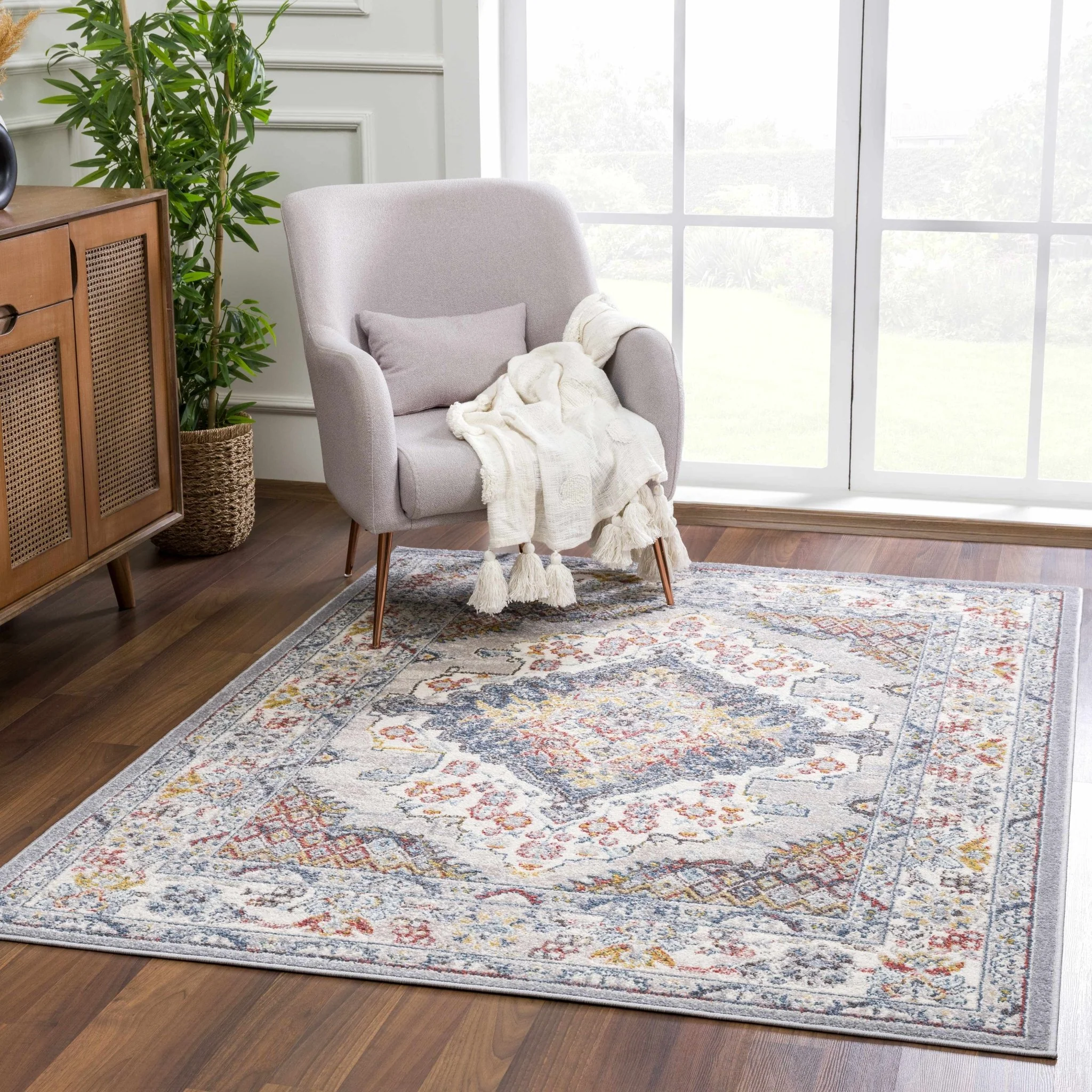 Antique look Traditional Machine Woven Tan, Charcoal, Ivory and Rust Multi Size Rug - Image 3