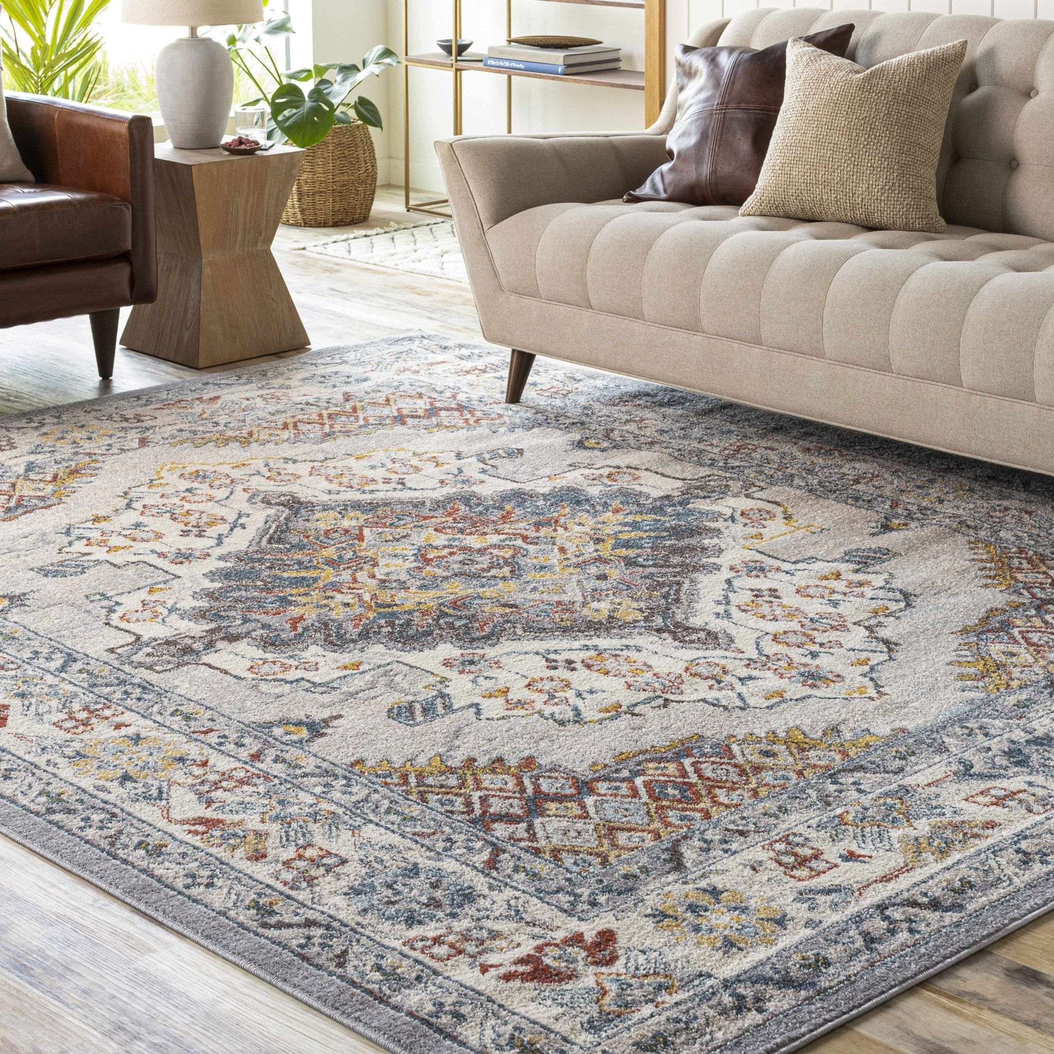 Antique look Traditional Machine Woven Tan, Charcoal, Ivory and Rust Multi Size Rug - Image 33