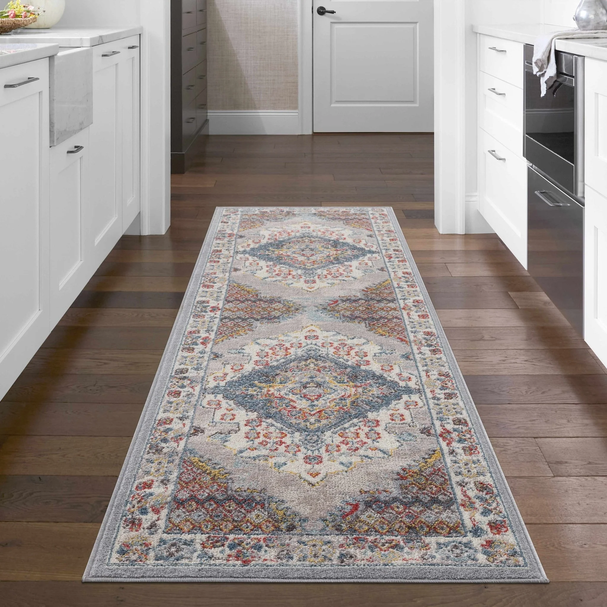 Antique look Traditional Machine Woven Tan, Charcoal, Ivory and Rust Multi Size Rug - Image 4