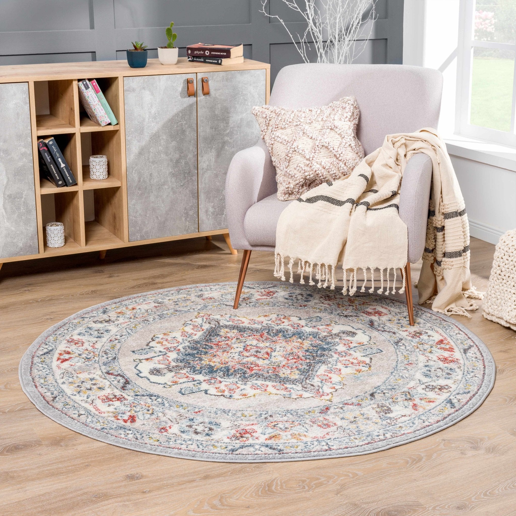 Antique look Traditional Machine Woven Tan, Charcoal, Ivory and Rust Multi Size Rug - Image 5