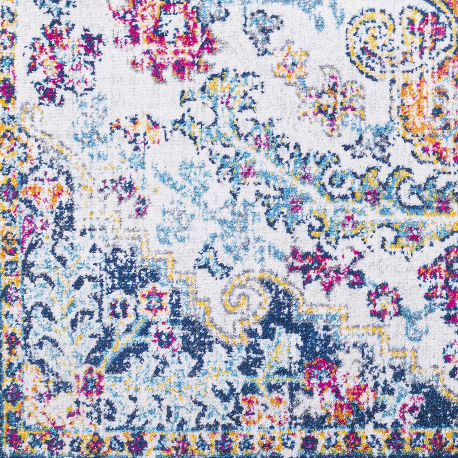 Traditional Vintage Style White, Blue, Mustard, Pink Multi color Washable Area Rug - Image 4