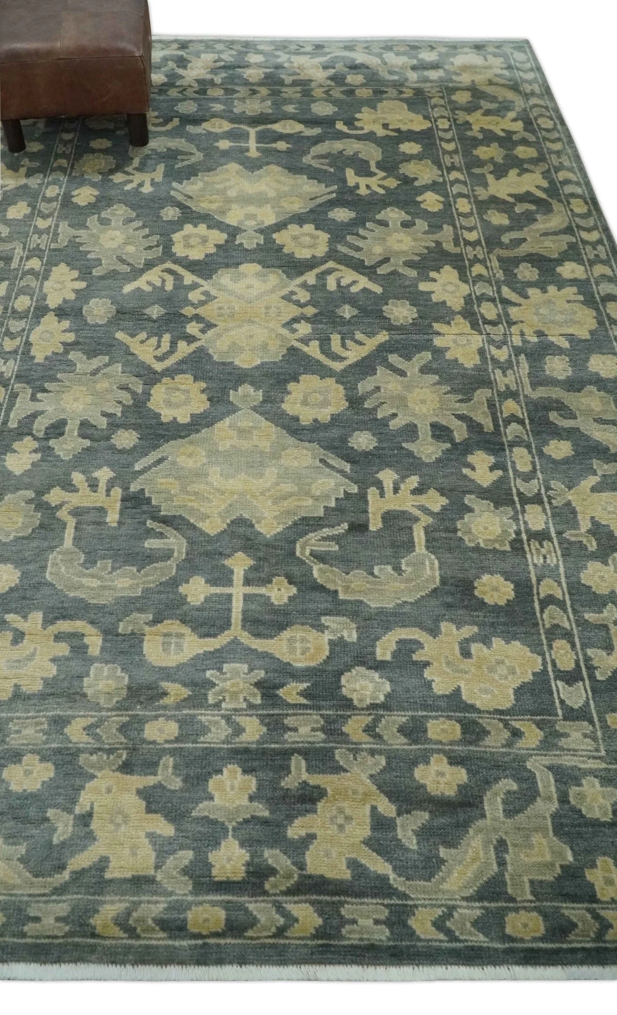Antique Style 6x9 Hand Knotted Beige and Charcoal Traditional Wool Rug | N35669 - Image 3